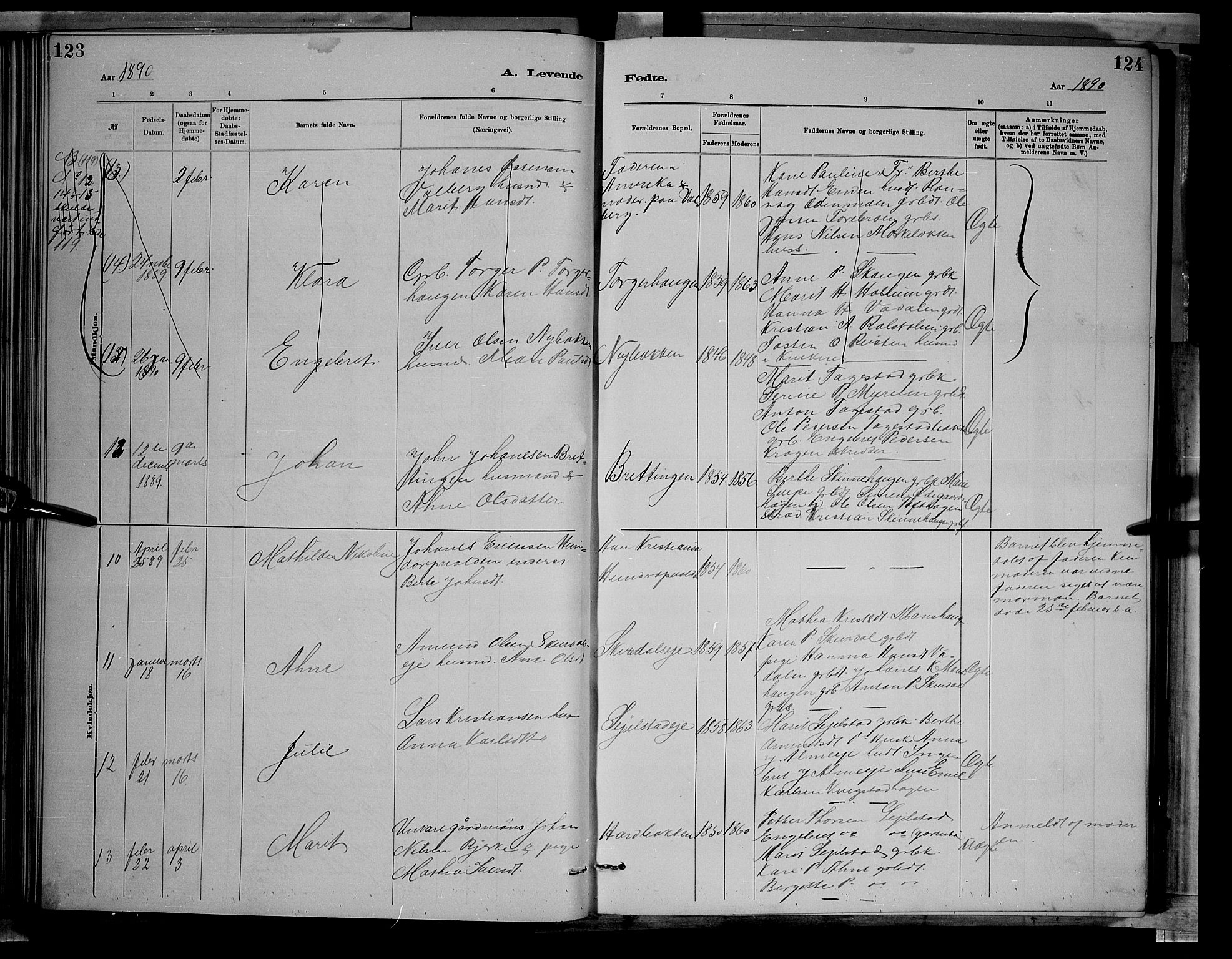 Sør-Fron prestekontor, AV/SAH-PREST-010/H/Ha/Hab/L0003: Parish register (copy) no. 3, 1884-1896, p. 123-124