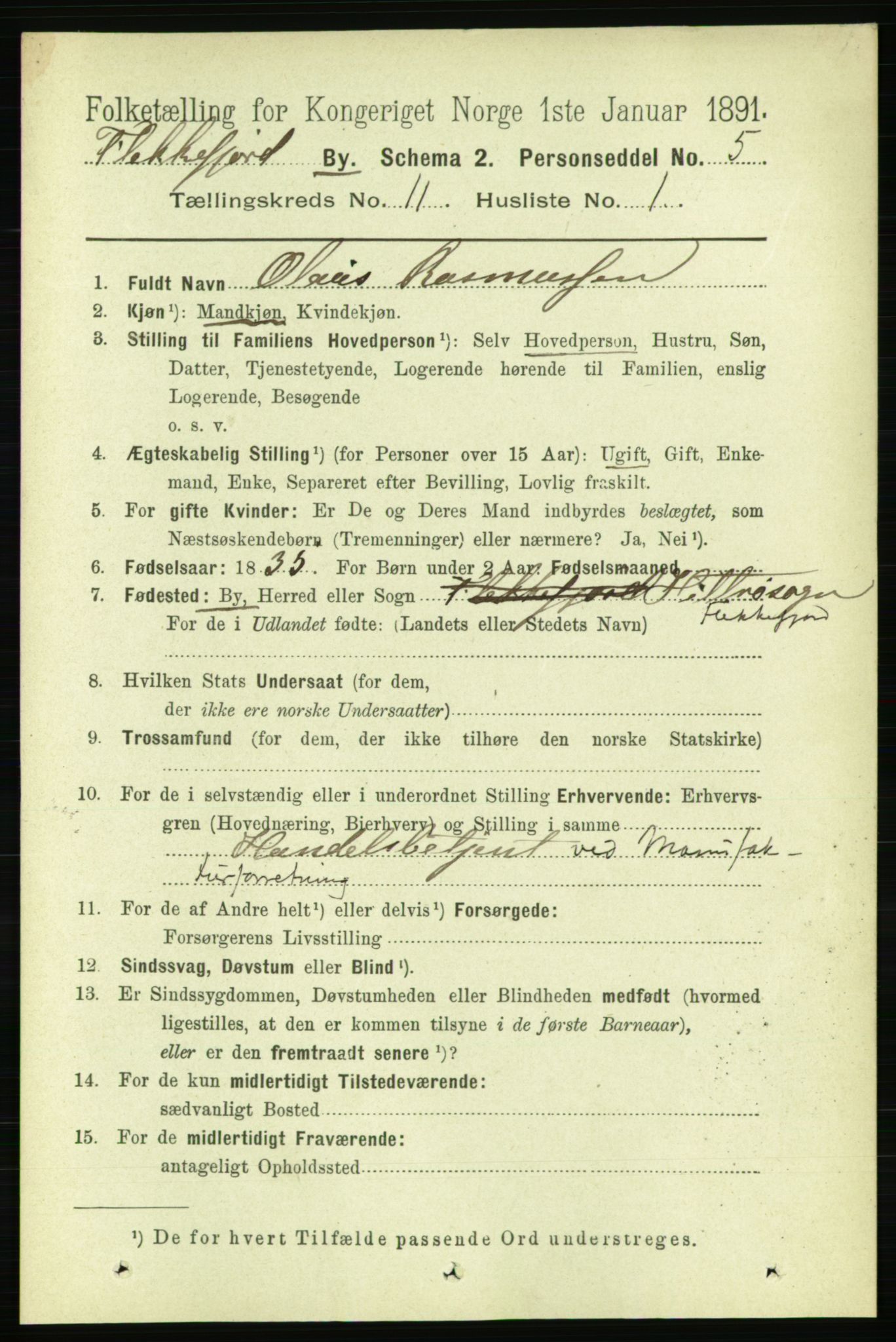 RA, 1891 census for 1004 Flekkefjord, 1891, p. 1629