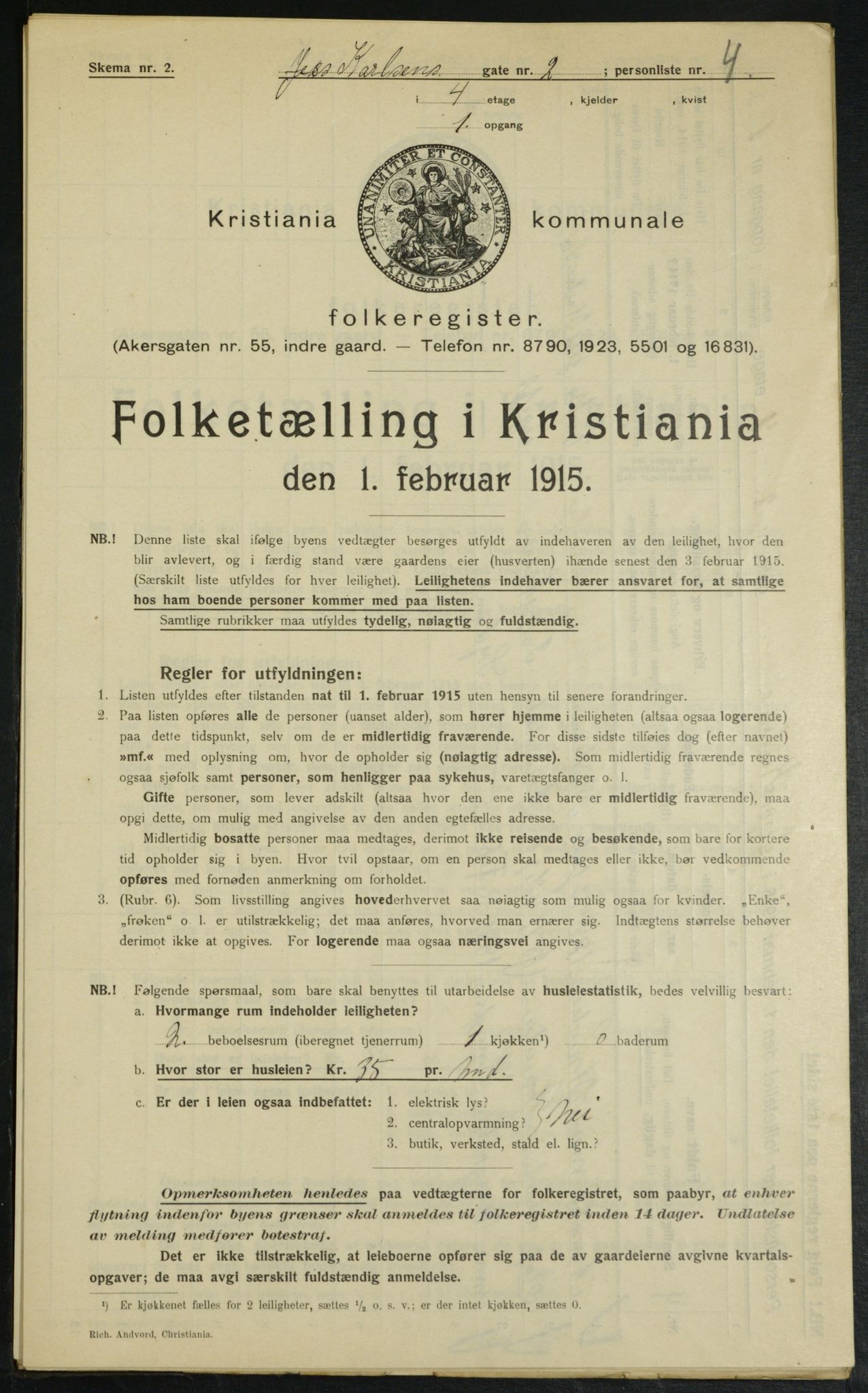 OBA, Municipal Census 1915 for Kristiania, 1915, p. 46513