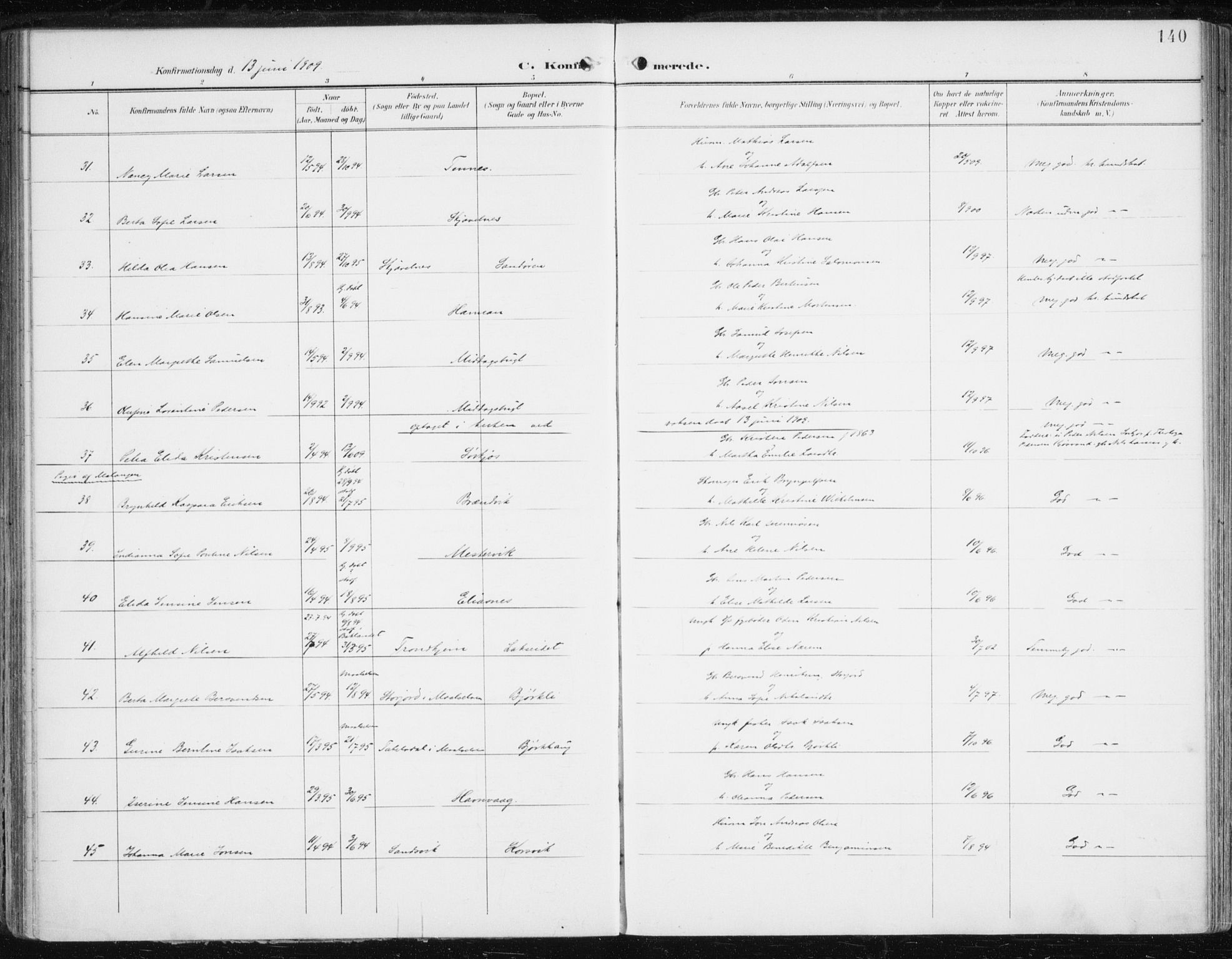 Balsfjord sokneprestembete, SATØ/S-1303/G/Ga/L0006kirke: Parish register (official) no. 6, 1897-1909, p. 140