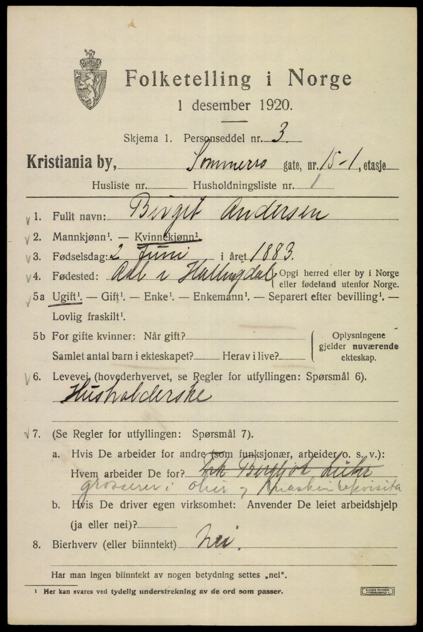 SAO, 1920 census for Kristiania, 1920, p. 528049