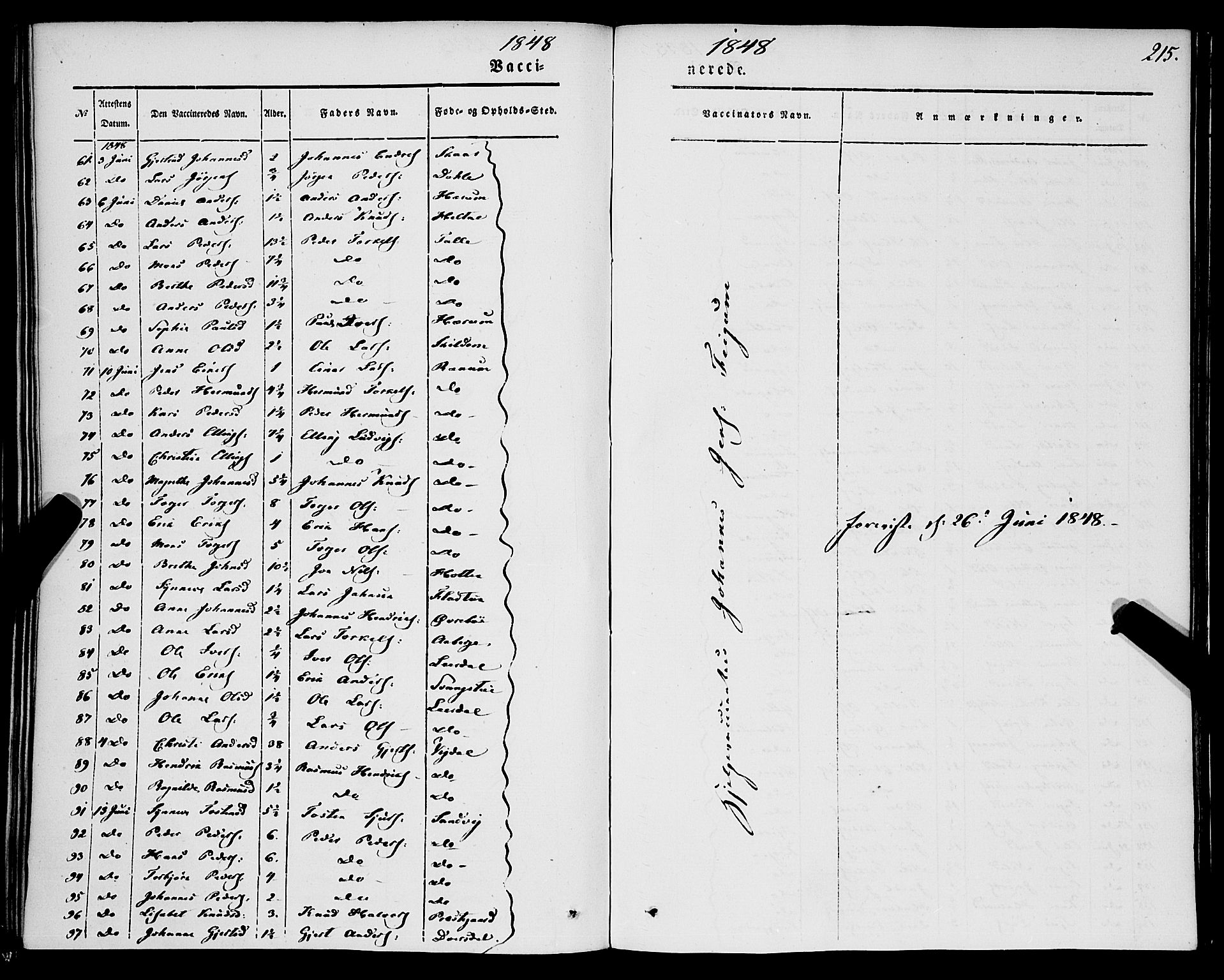 Luster sokneprestembete, SAB/A-81101/H/Haa/Haaa/L0006: Parish register (official) no. A 6, 1840-1848, p. 215