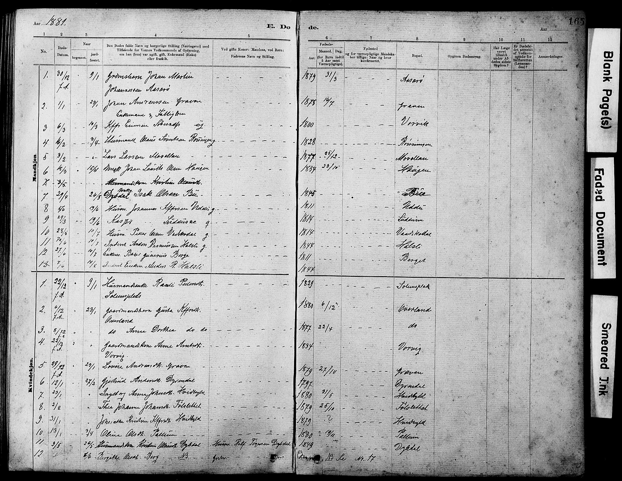 Ministerialprotokoller, klokkerbøker og fødselsregistre - Sør-Trøndelag, SAT/A-1456/647/L0636: Parish register (copy) no. 647C01, 1881-1884, p. 165