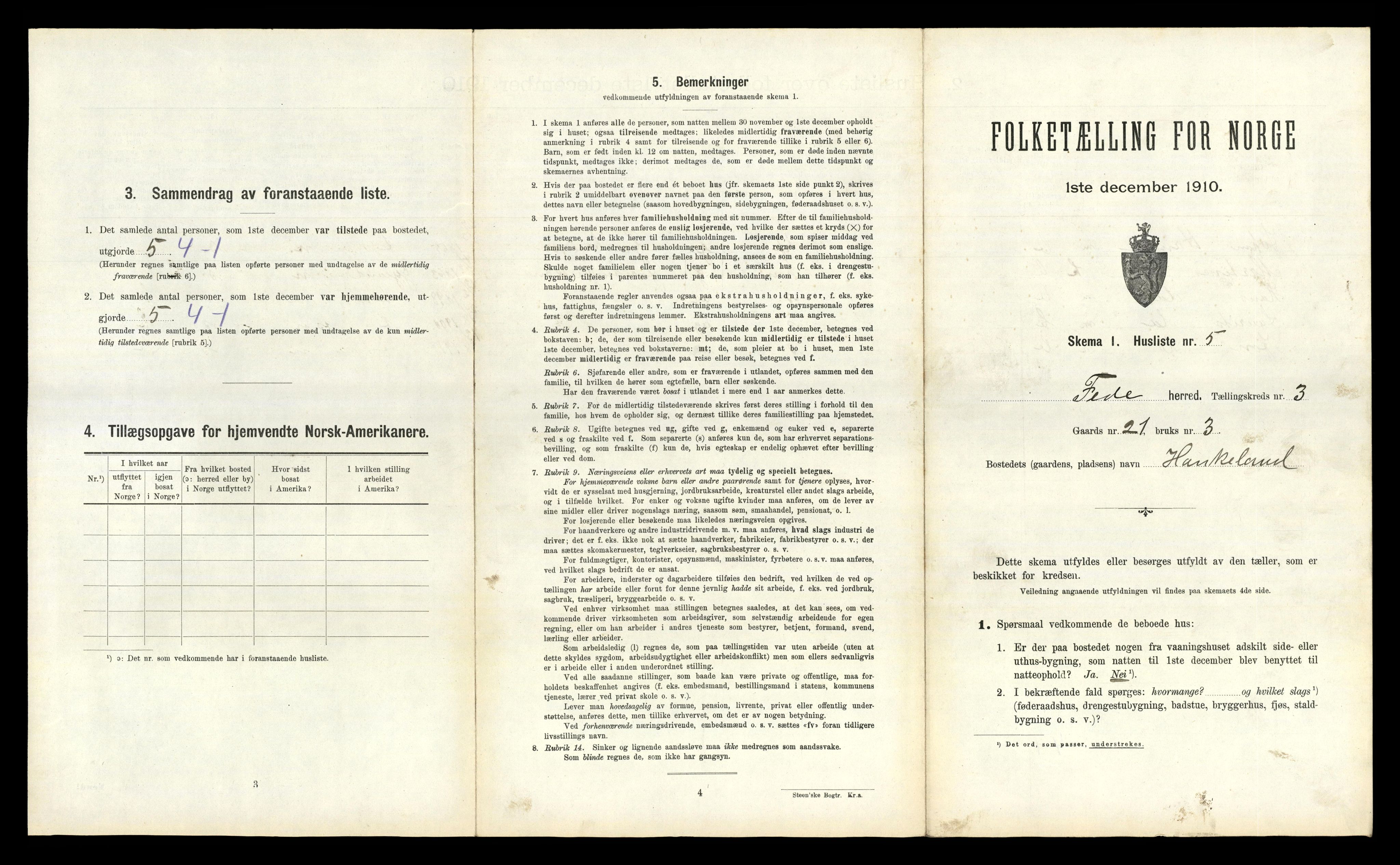 RA, 1910 census for Feda, 1910, p. 331