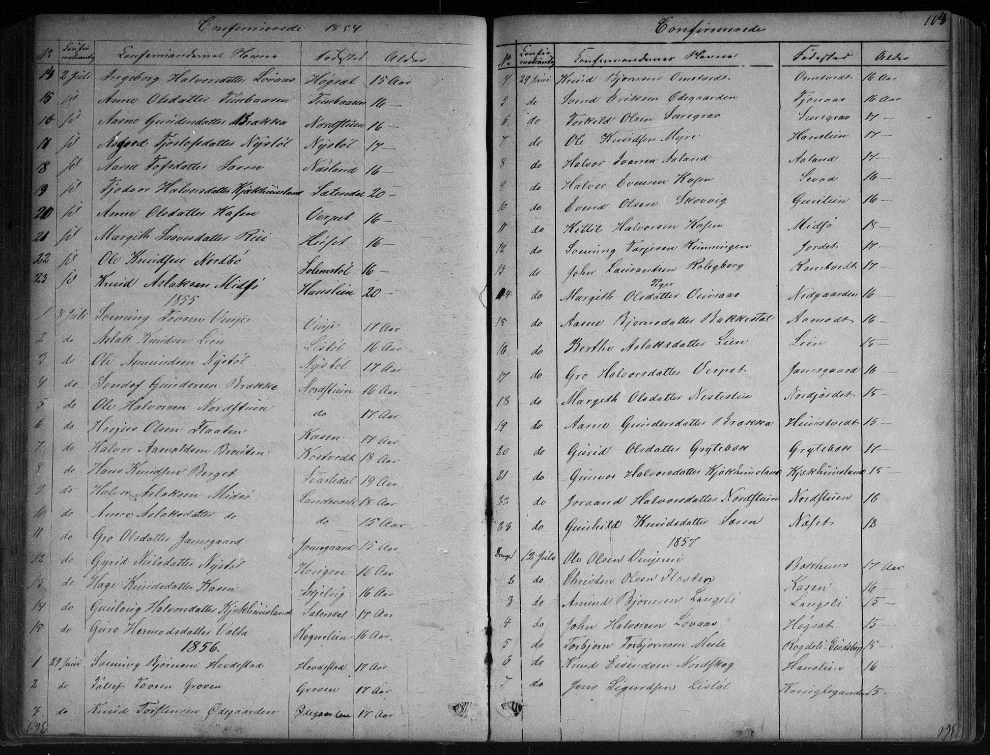 Vinje kirkebøker, SAKO/A-312/G/Ga/L0002: Parish register (copy) no. I 2, 1849-1893, p. 104