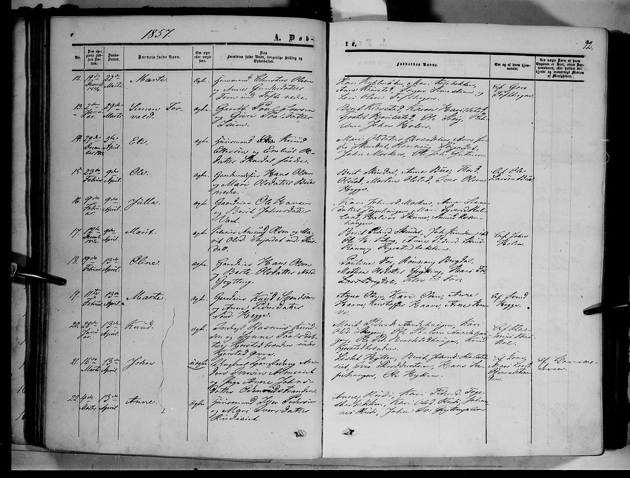 Sør-Fron prestekontor, AV/SAH-PREST-010/H/Ha/Haa/L0001: Parish register (official) no. 1, 1849-1863, p. 92