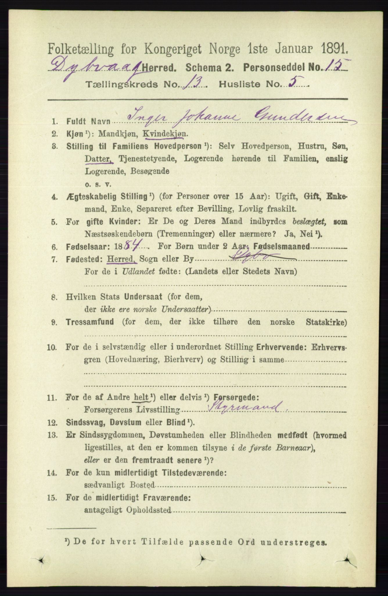 RA, 1891 census for 0915 Dypvåg, 1891, p. 5332