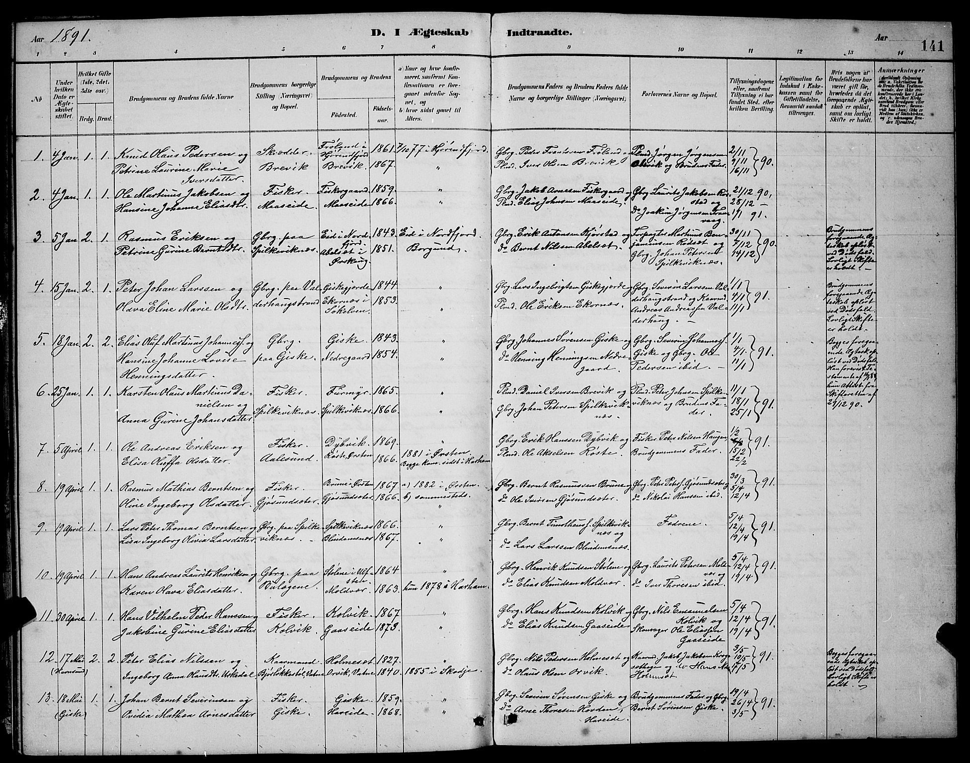 Ministerialprotokoller, klokkerbøker og fødselsregistre - Møre og Romsdal, SAT/A-1454/528/L0430: Parish register (copy) no. 528C11, 1884-1899, p. 141