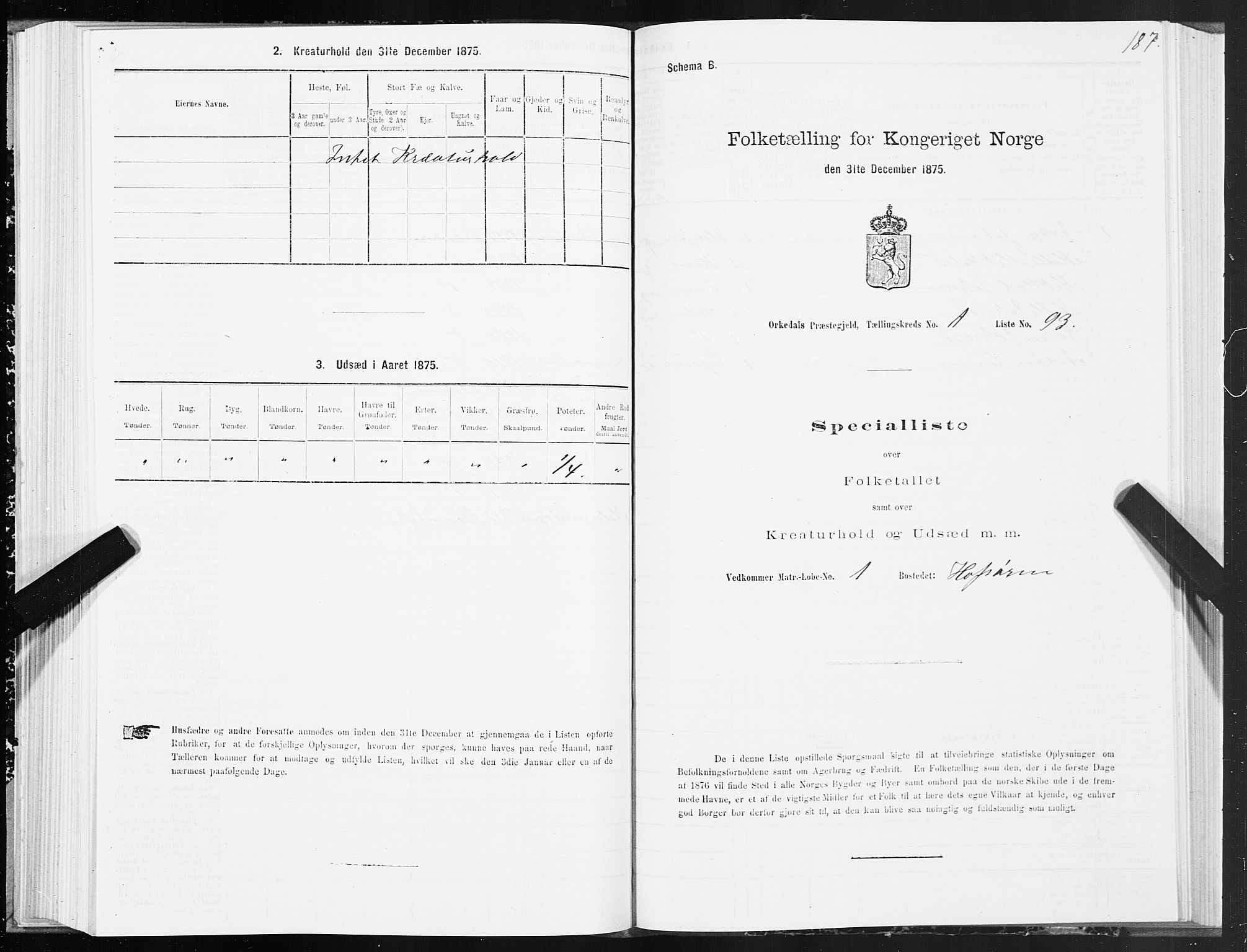 SAT, 1875 census for 1638P Orkdal, 1875, p. 1187