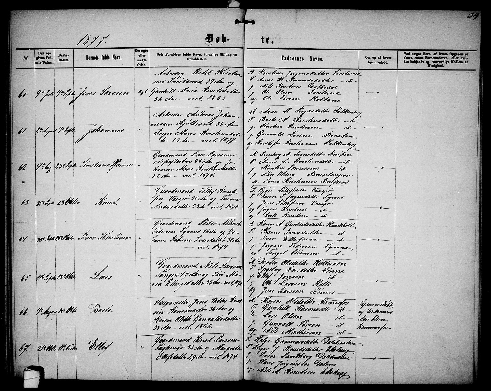 Sannidal kirkebøker, AV/SAKO-A-296/G/Ga/L0002: Parish register (copy) no. 2, 1875-1886, p. 34