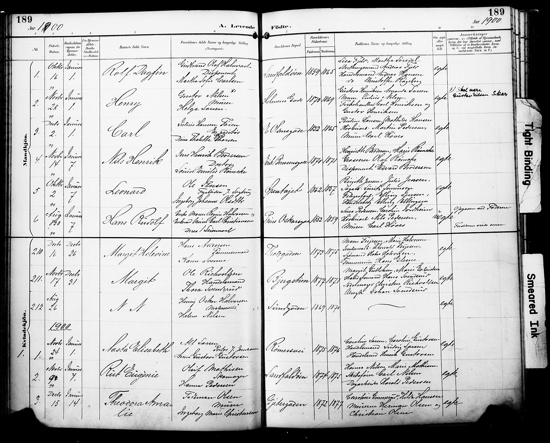 Bragernes kirkebøker, SAKO/A-6/F/Fb/L0008: Parish register (official) no. II 8, 1894-1902, p. 189