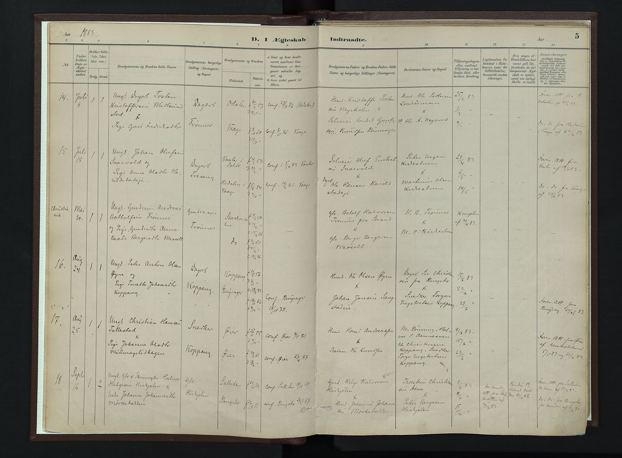 Stor-Elvdal prestekontor, SAH/PREST-052/H/Ha/Haa/L0003: Parish register (official) no. 3, 1882-1901, p. 5