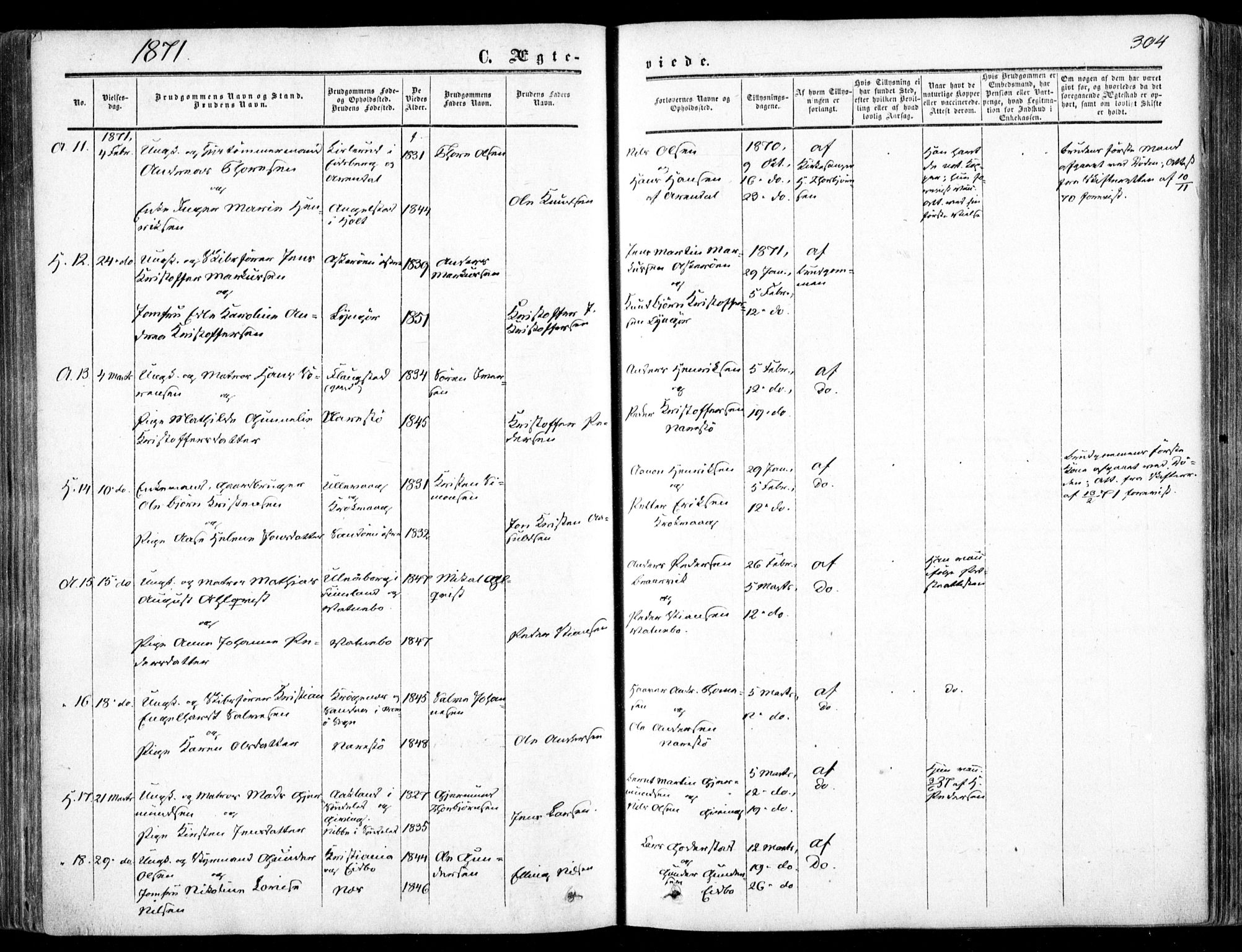 Dypvåg sokneprestkontor, AV/SAK-1111-0007/F/Fa/Faa/L0006: Parish register (official) no. A 6, 1855-1872, p. 304