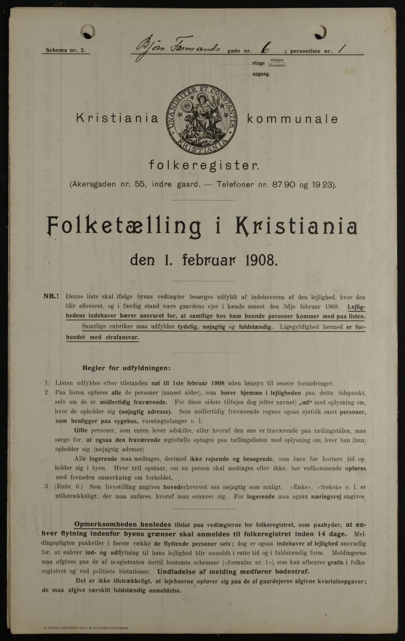 OBA, Municipal Census 1908 for Kristiania, 1908, p. 6456