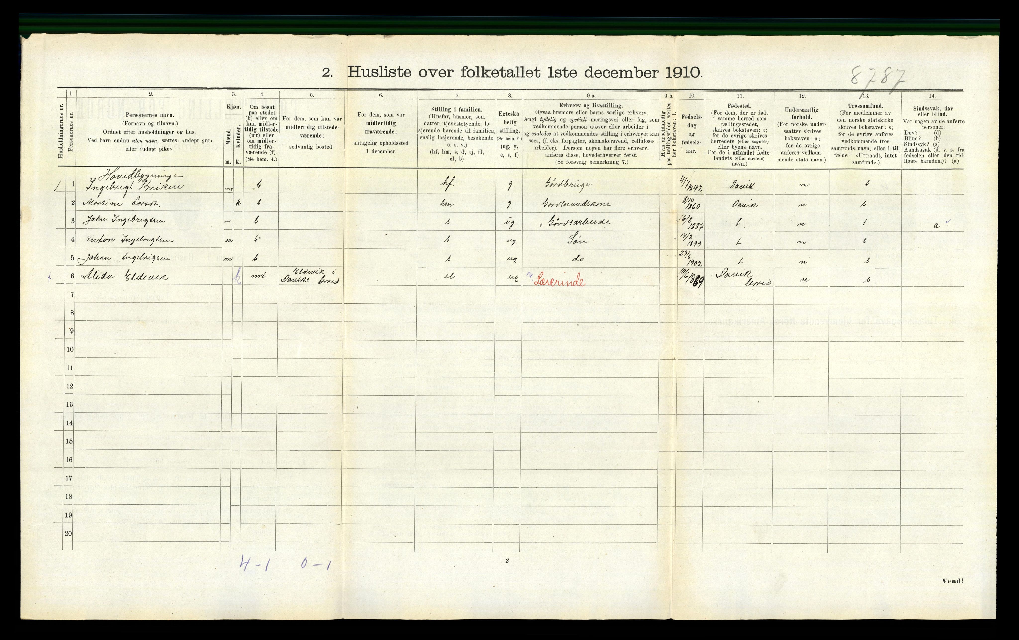 RA, 1910 census for Vanylven, 1910, p. 728