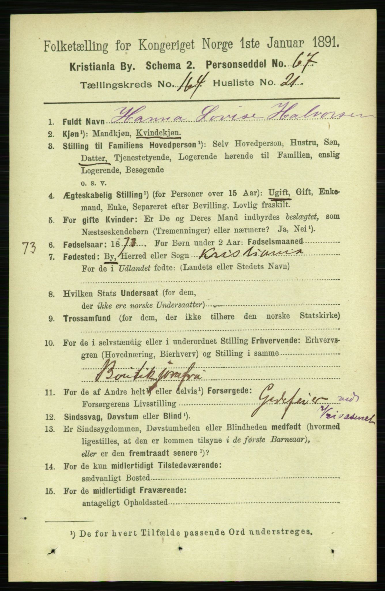 RA, 1891 census for 0301 Kristiania, 1891, p. 95002