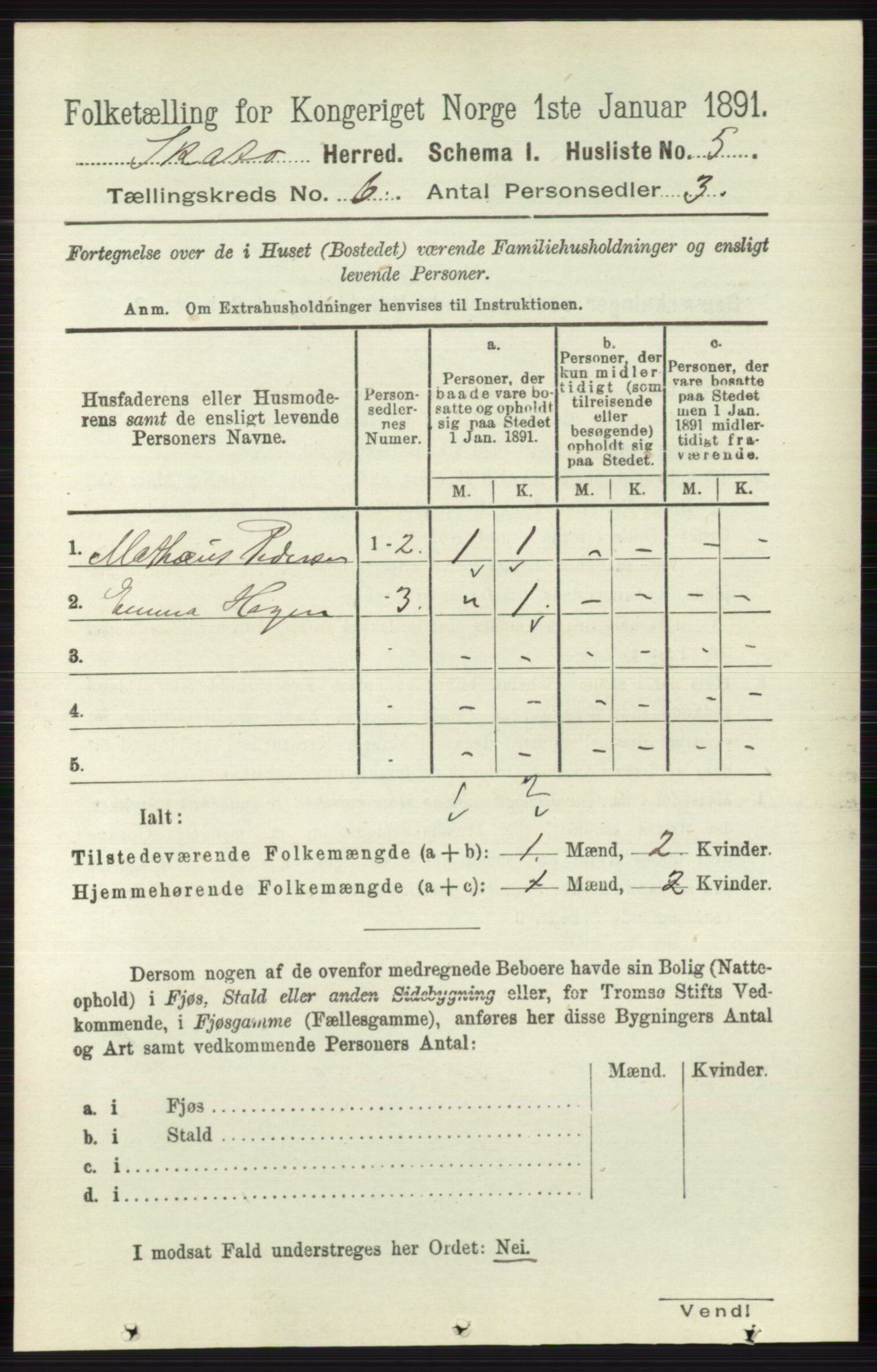 RA, 1891 census for 0815 Skåtøy, 1891, p. 2884