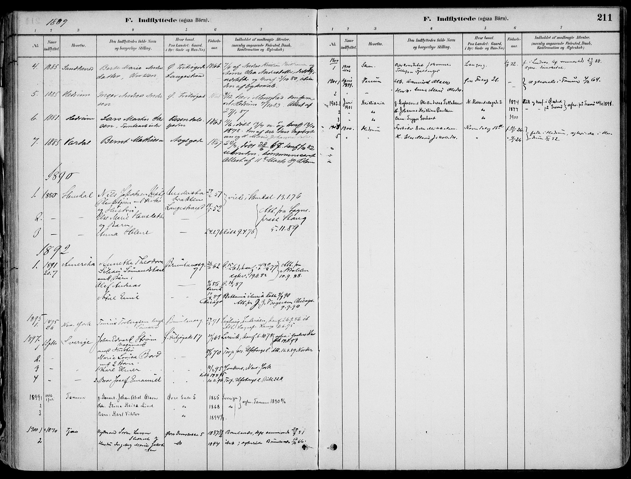 Larvik kirkebøker, AV/SAKO-A-352/F/Fb/L0004: Parish register (official) no. II 4, 1884-1902, p. 211