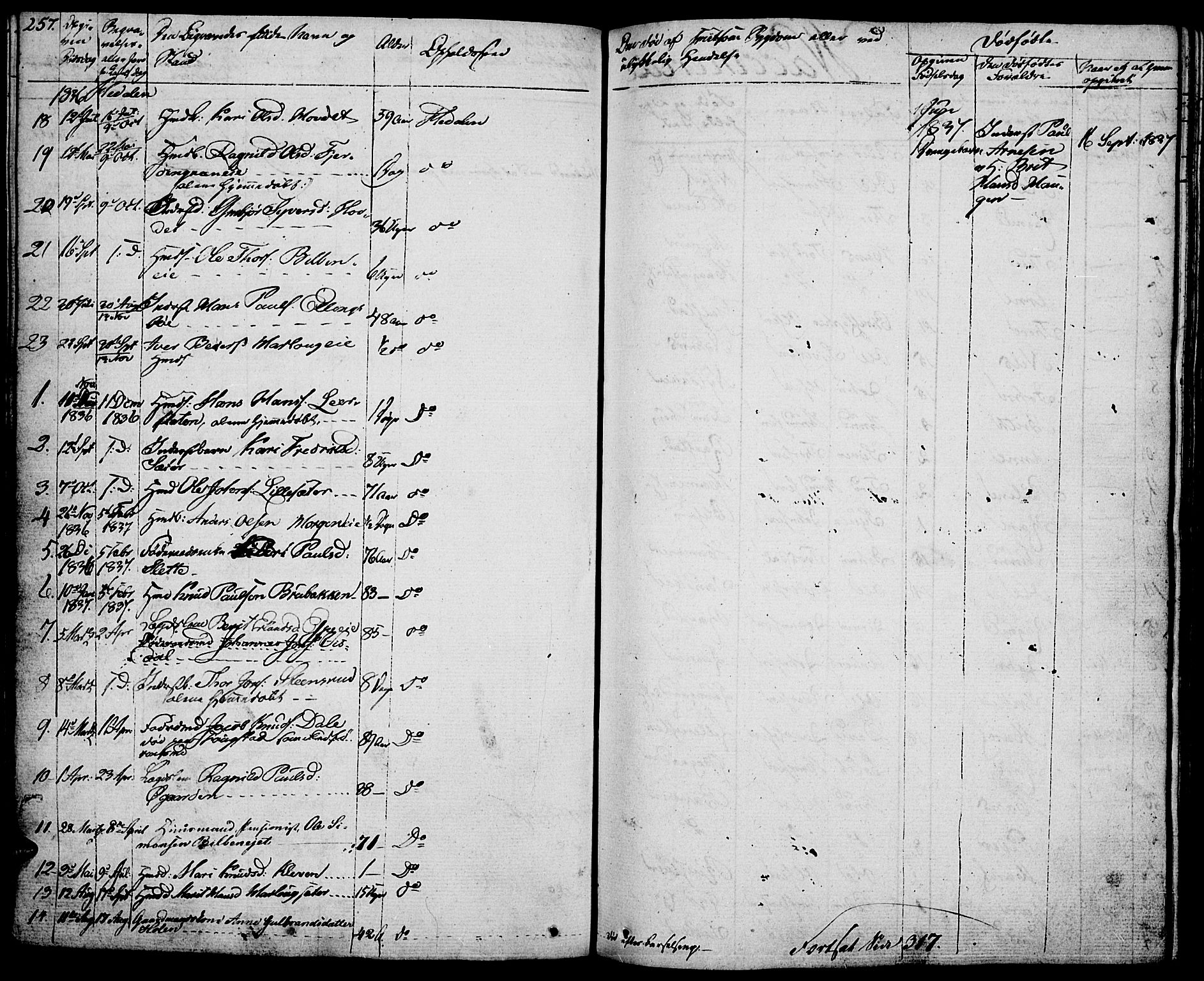 Vågå prestekontor, SAH/PREST-076/H/Ha/Haa/L0004: Parish register (official) no. 4 /2, 1834-1842, p. 257