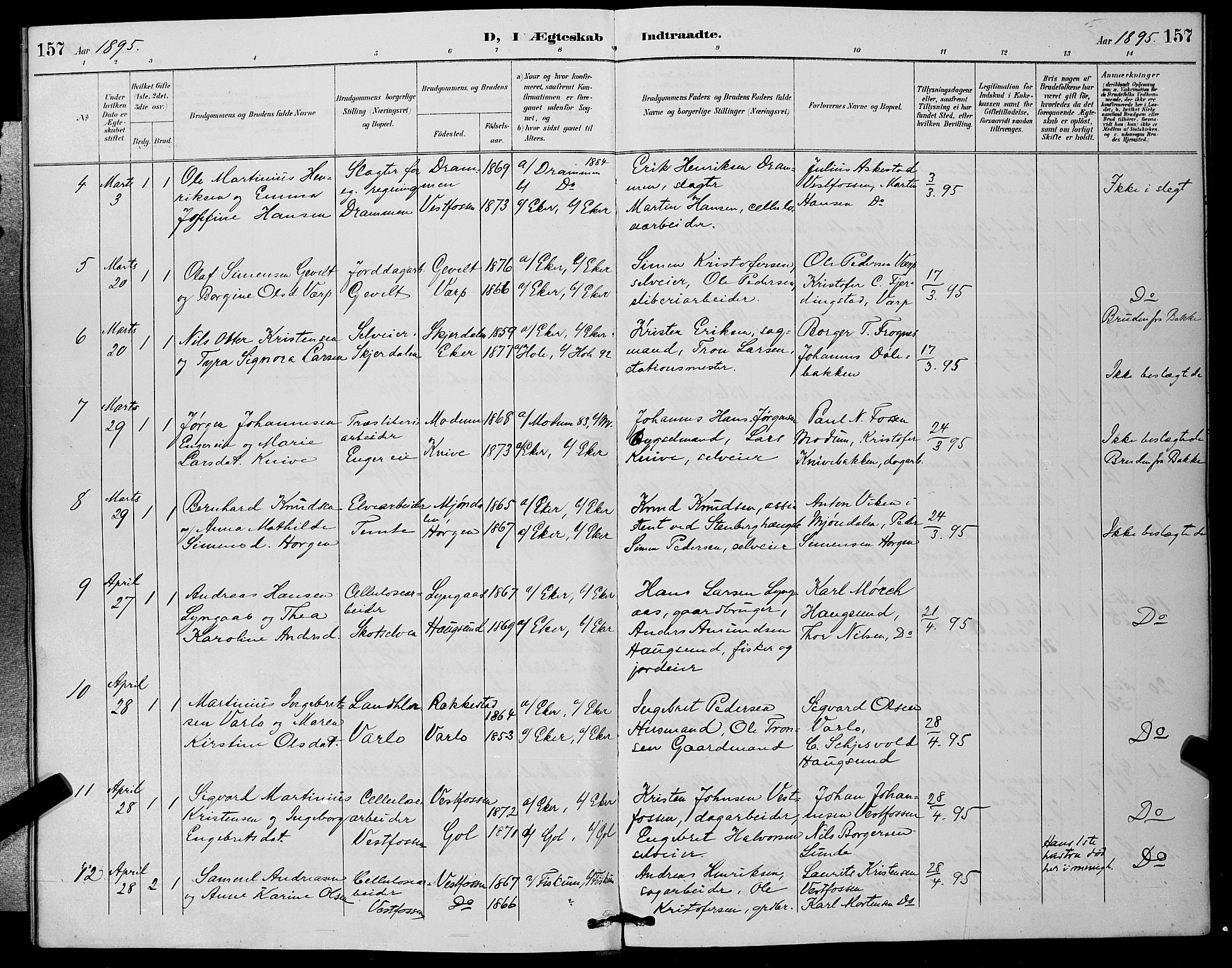 Eiker kirkebøker, AV/SAKO-A-4/G/Ga/L0007: Parish register (copy) no. I 7, 1893-1902, p. 157