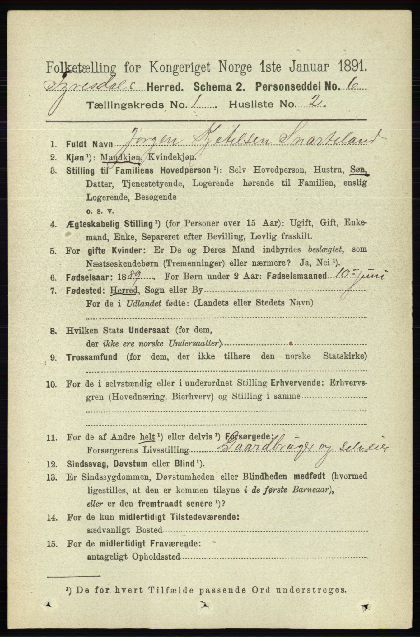 RA, 1891 census for 0831 Fyresdal, 1891, p. 71