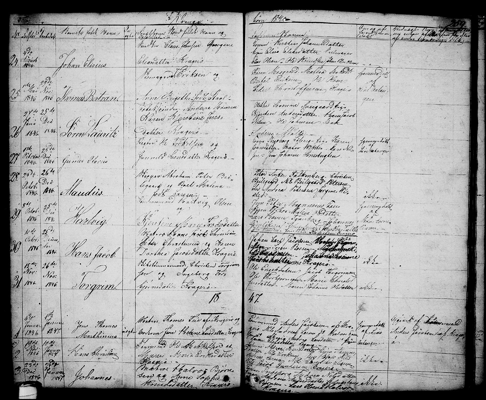 Kragerø kirkebøker, SAKO/A-278/G/Ga/L0003: Parish register (copy) no. 3, 1832-1852, p. 259