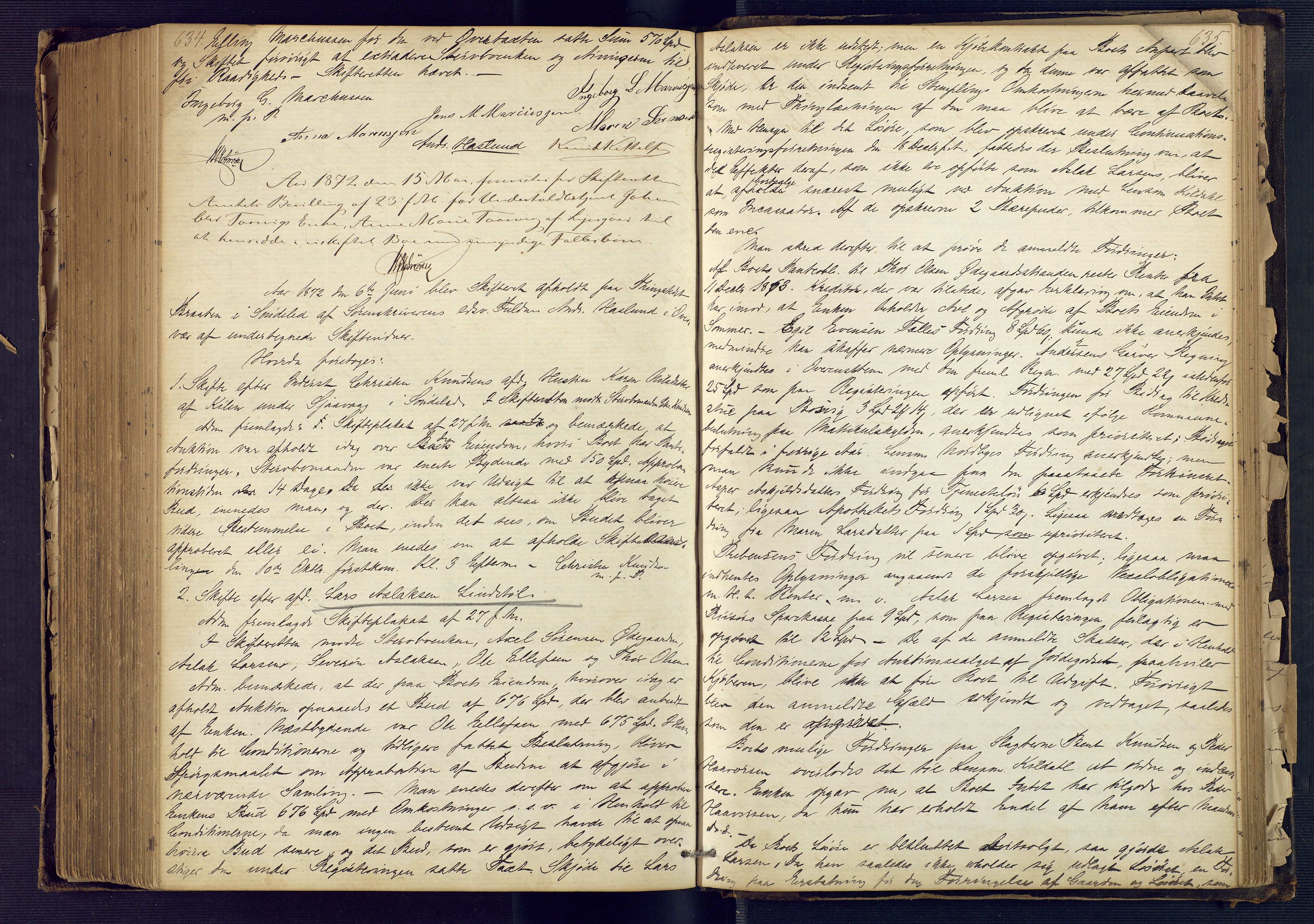 Holt sorenskriveri, AV/SAK-1221-0002/H/Hc/L0014: Skiftebehandlingsprotokoll nr. 5, 1865-1875, p. 634-635