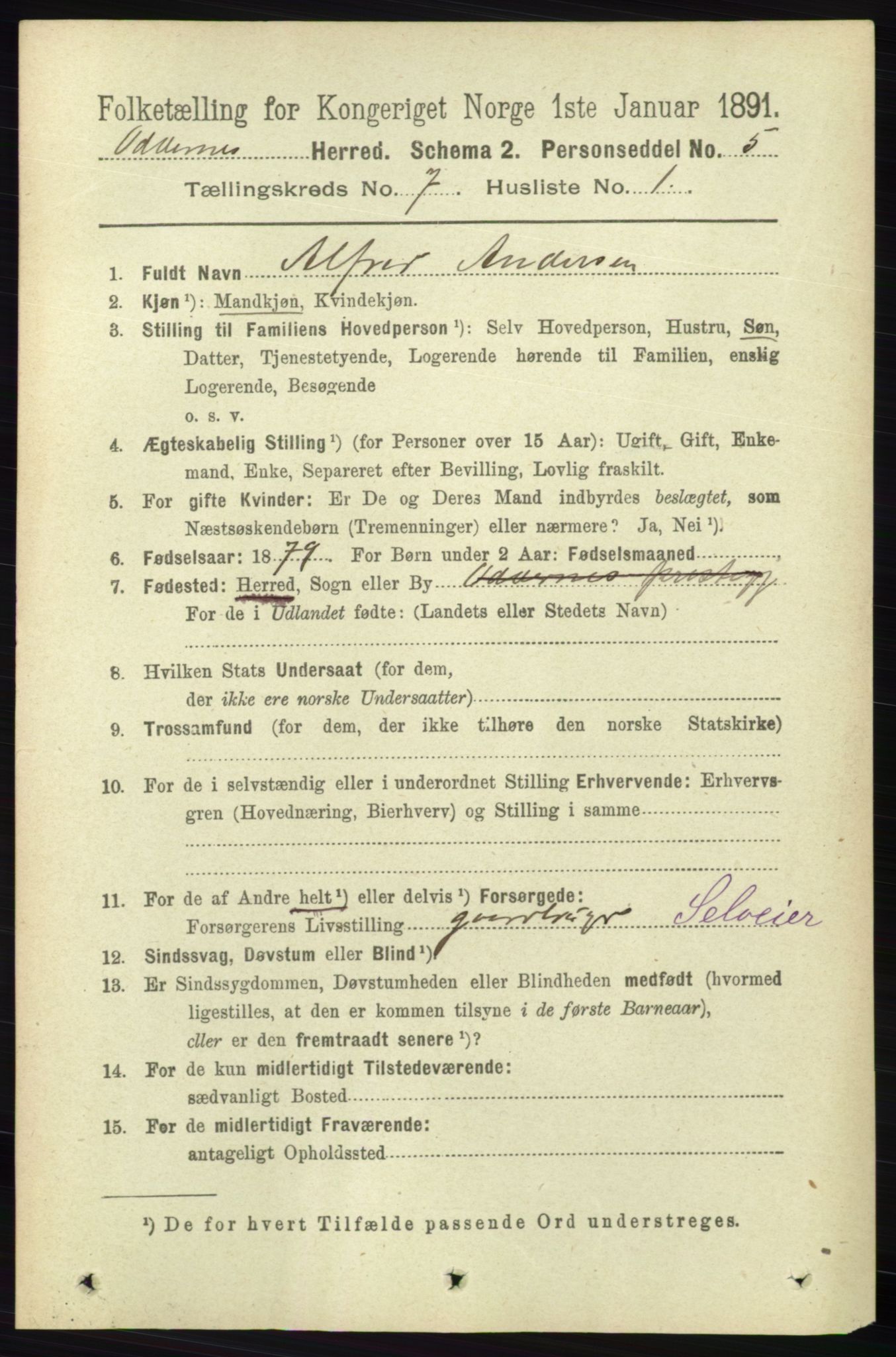 RA, 1891 census for 1012 Oddernes, 1891, p. 2481