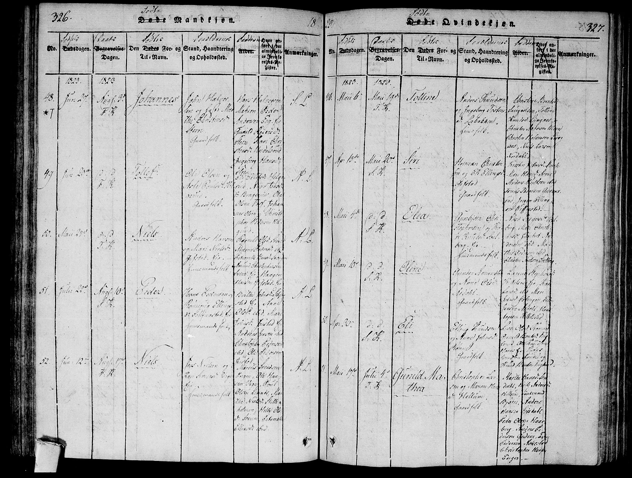 Lier kirkebøker, AV/SAKO-A-230/F/Fa/L0008: Parish register (official) no. I 8, 1813-1825, p. 326-327