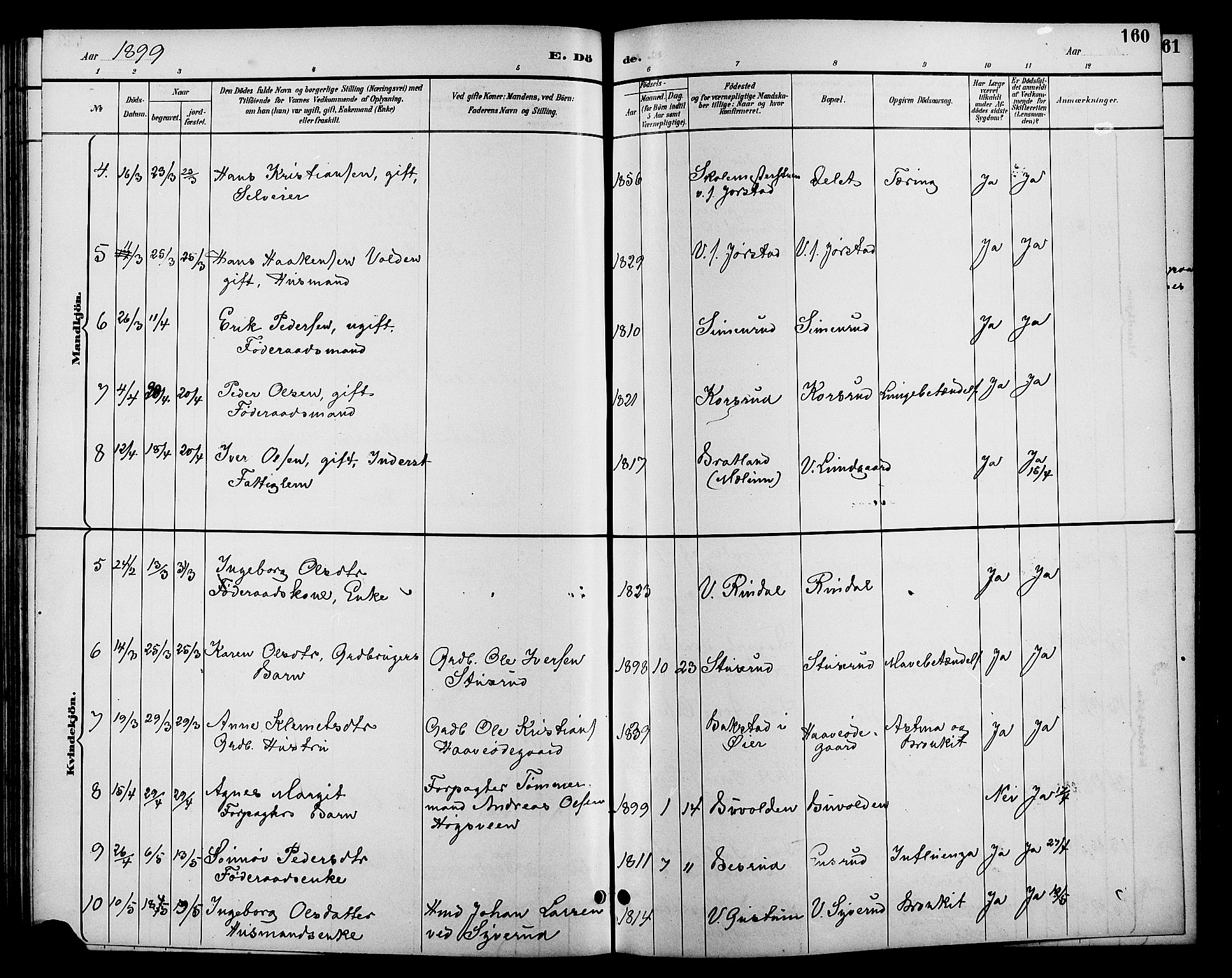 Fåberg prestekontor, SAH/PREST-086/H/Ha/Hab/L0010: Parish register (copy) no. 10, 1892-1900, p. 160