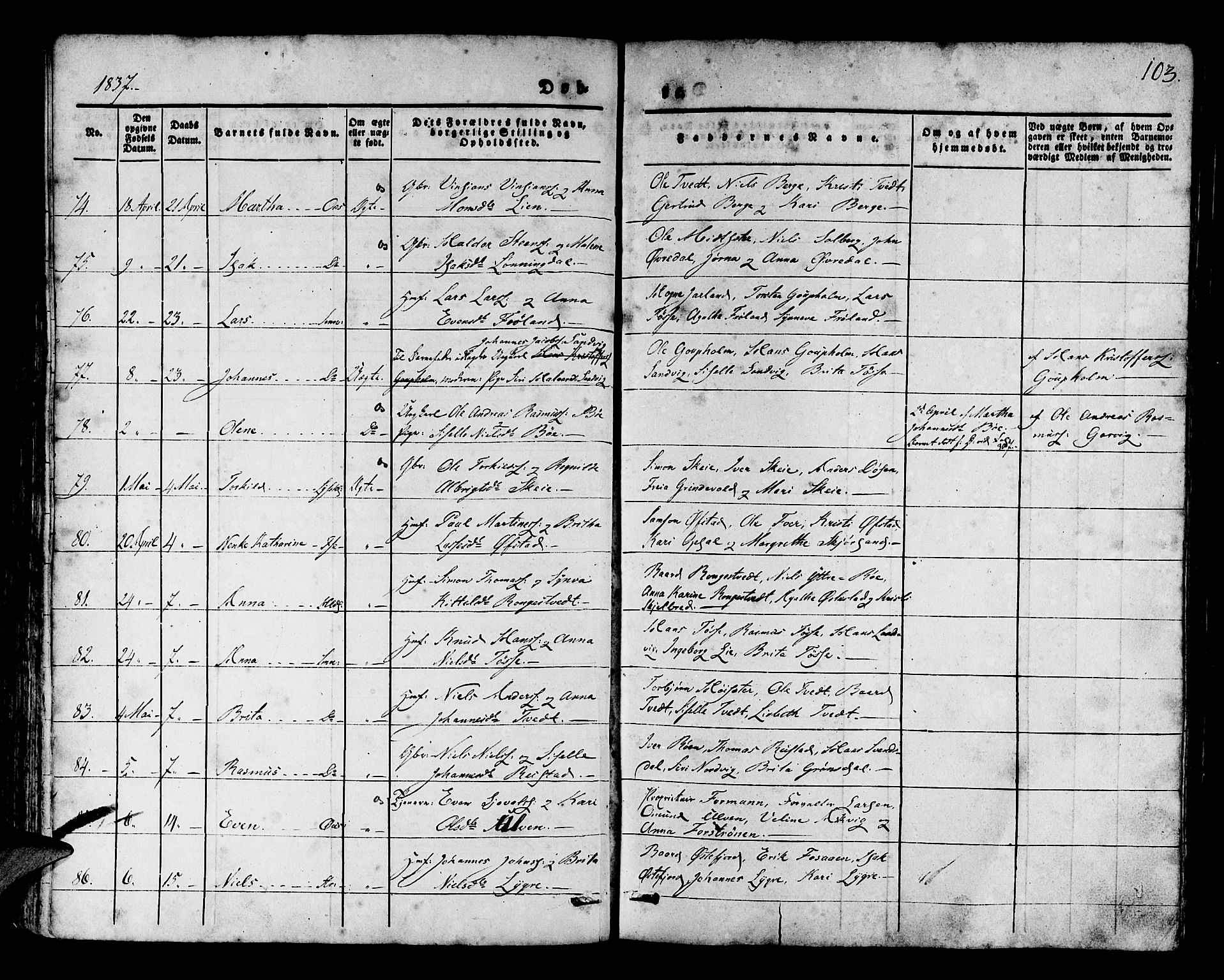 Os sokneprestembete, SAB/A-99929: Parish register (official) no. A 14, 1826-1839, p. 103