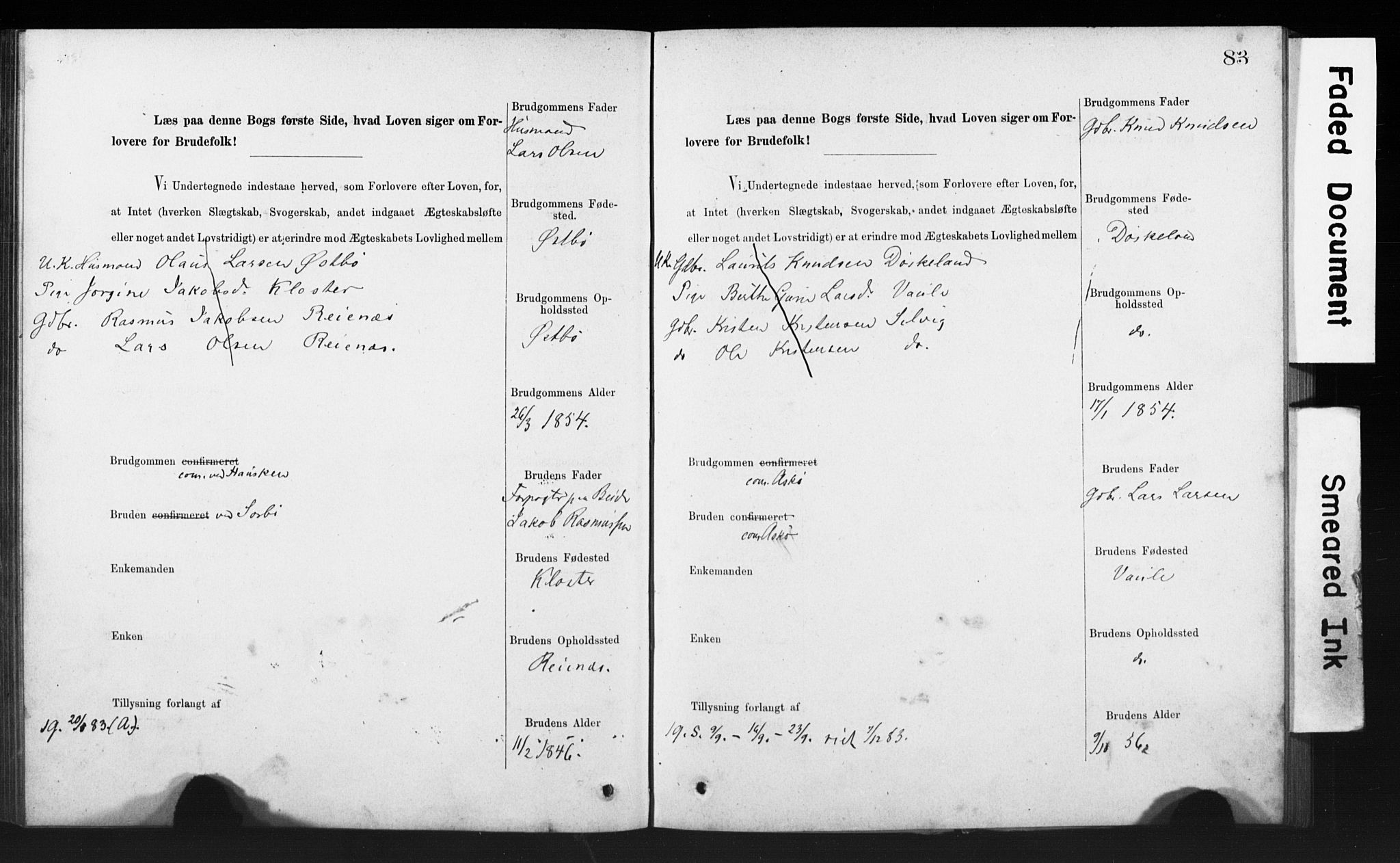 Rennesøy sokneprestkontor, AV/SAST-A -101827/I/Ie/L0001: Banns register no. 1, 1873-1898, p. 83