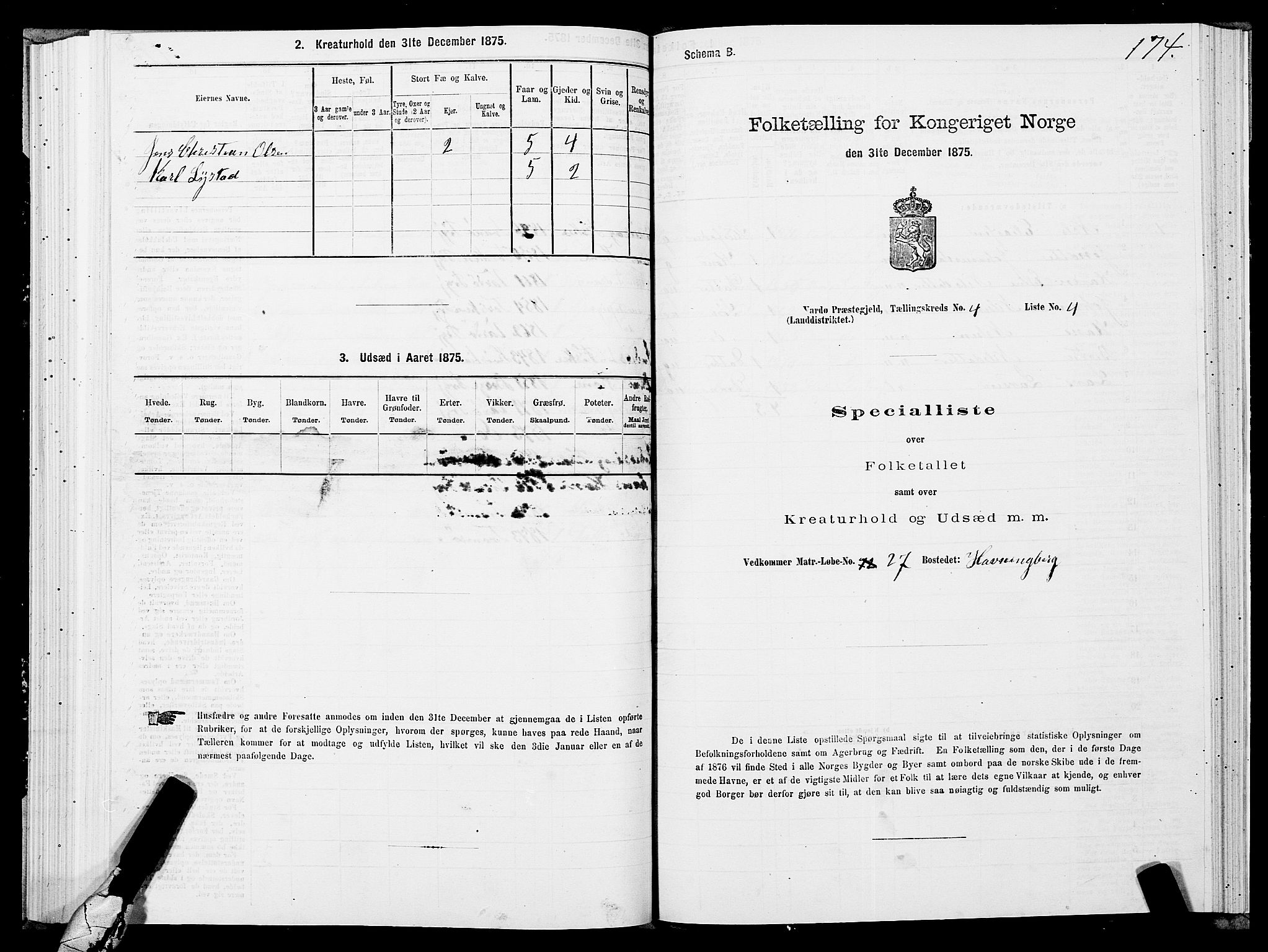 SATØ, 1875 census for 2028L Vardø/Vardø, 1875, p. 1174