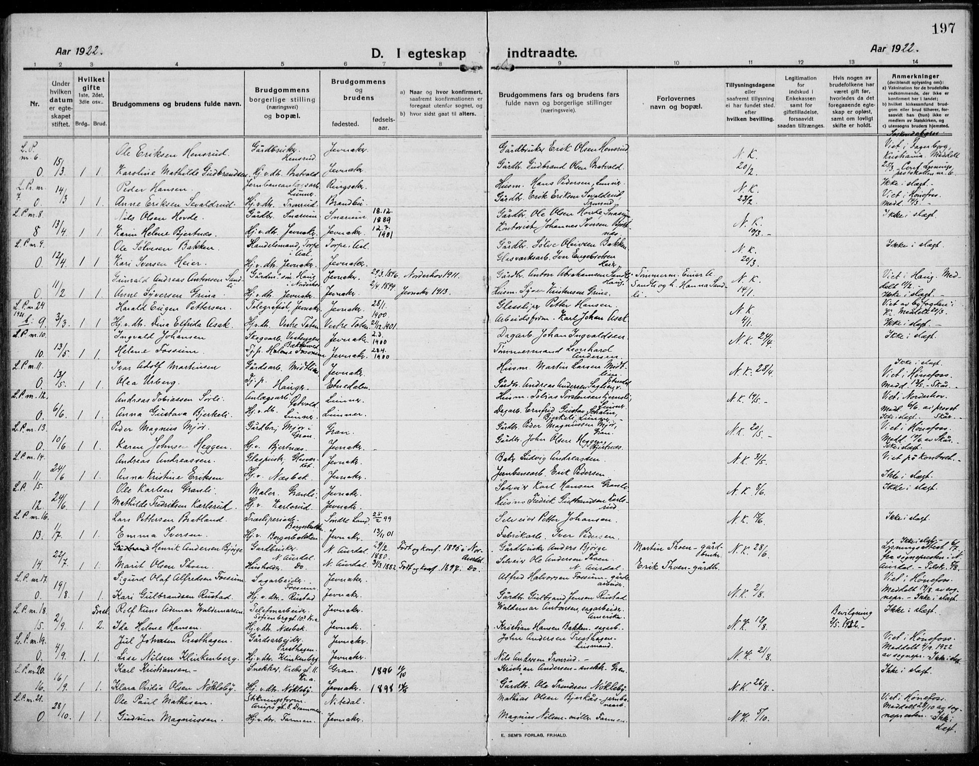 Jevnaker prestekontor, SAH/PREST-116/H/Ha/Haa/L0012: Parish register (official) no. 12, 1914-1924, p. 197