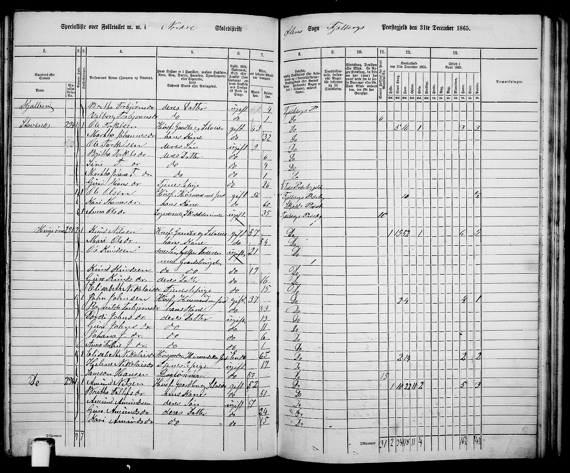 RA, 1865 census for Fjelberg, 1865, p. 163
