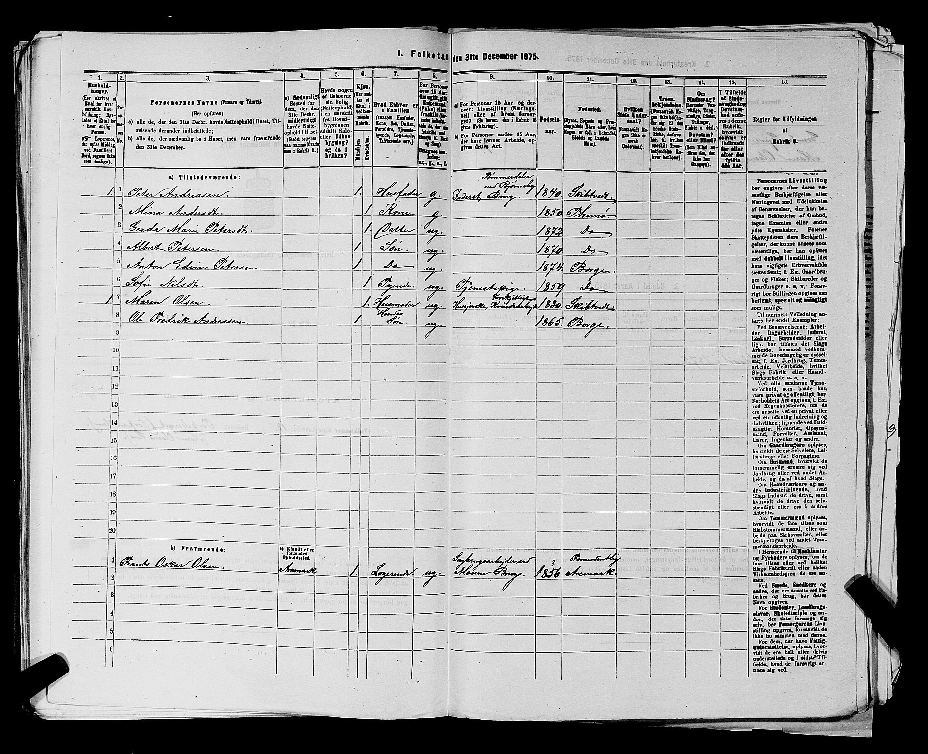 RA, 1875 census for 0113P Borge, 1875, p. 488