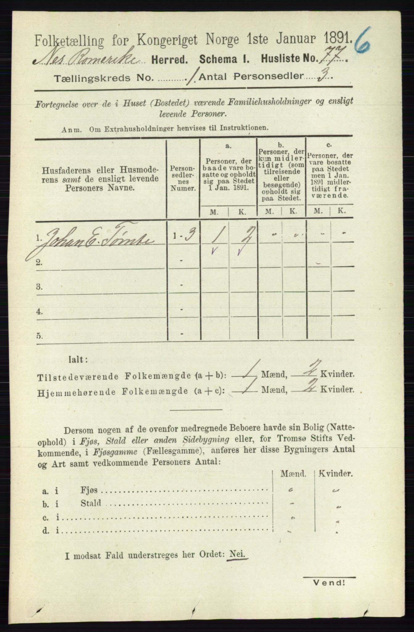 RA, 1891 census for 0236 Nes, 1891, p. 121