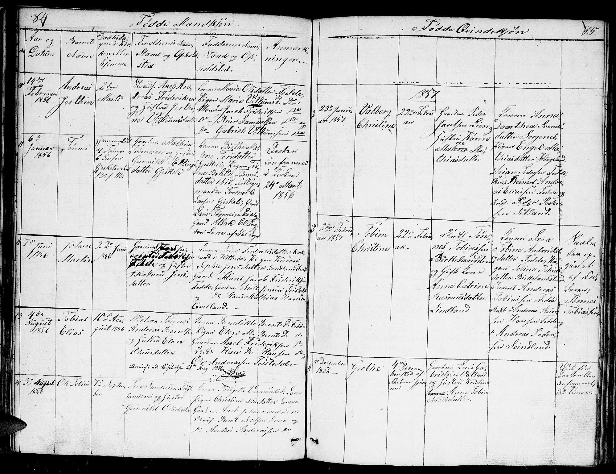 Kvinesdal sokneprestkontor, AV/SAK-1111-0026/F/Fb/Fba/L0002: Parish register (copy) no. B 2, 1838-1858, p. 84-85