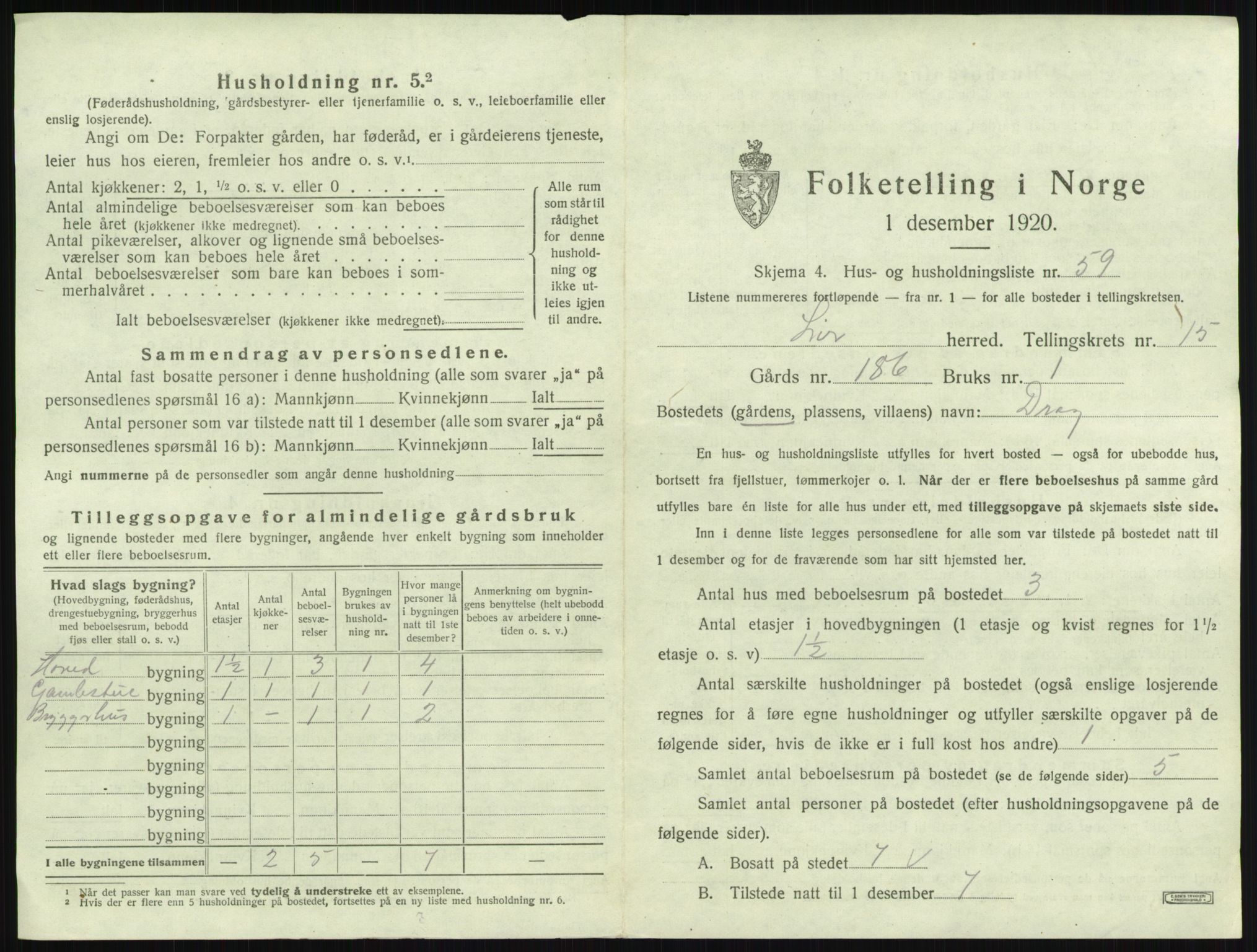 SAKO, 1920 census for Lier, 1920, p. 2725