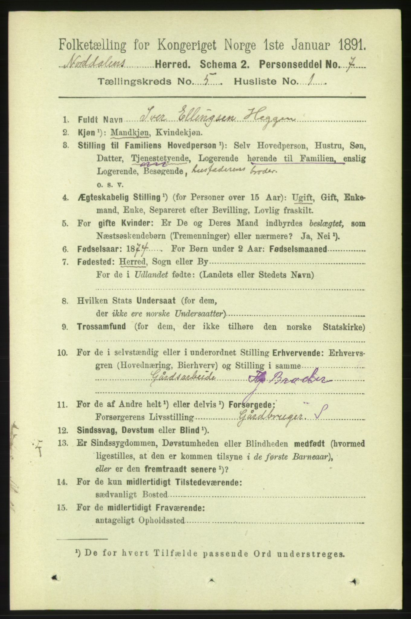 RA, 1891 census for 1524 Norddal, 1891, p. 1001