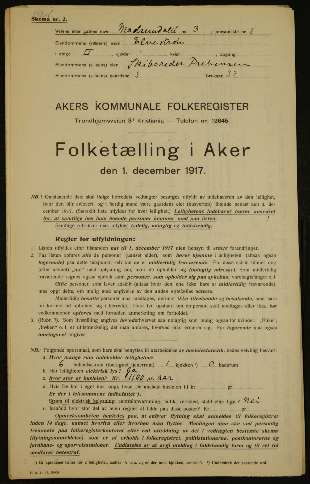 OBA, Municipal Census 1917 for Aker, 1917, p. 5553