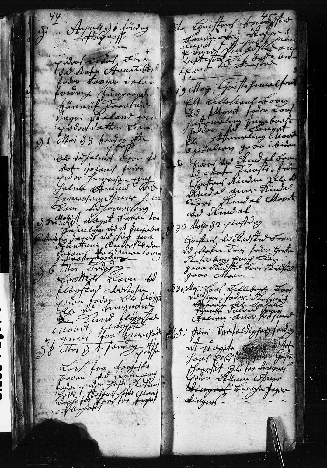 Fåberg prestekontor, AV/SAH-PREST-086/H/Ha/Hab/L0001: Parish register (copy) no. 1, 1727-1767, p. 44-45