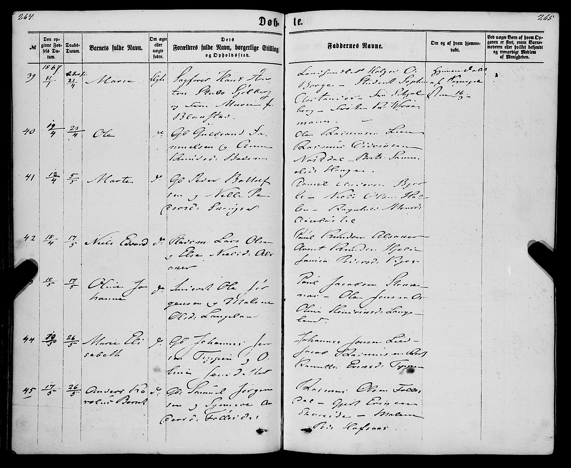 Eid sokneprestembete, AV/SAB-A-82301/H/Haa/Haaa/L0009: Parish register (official) no. A 9, 1861-1868, p. 264-265