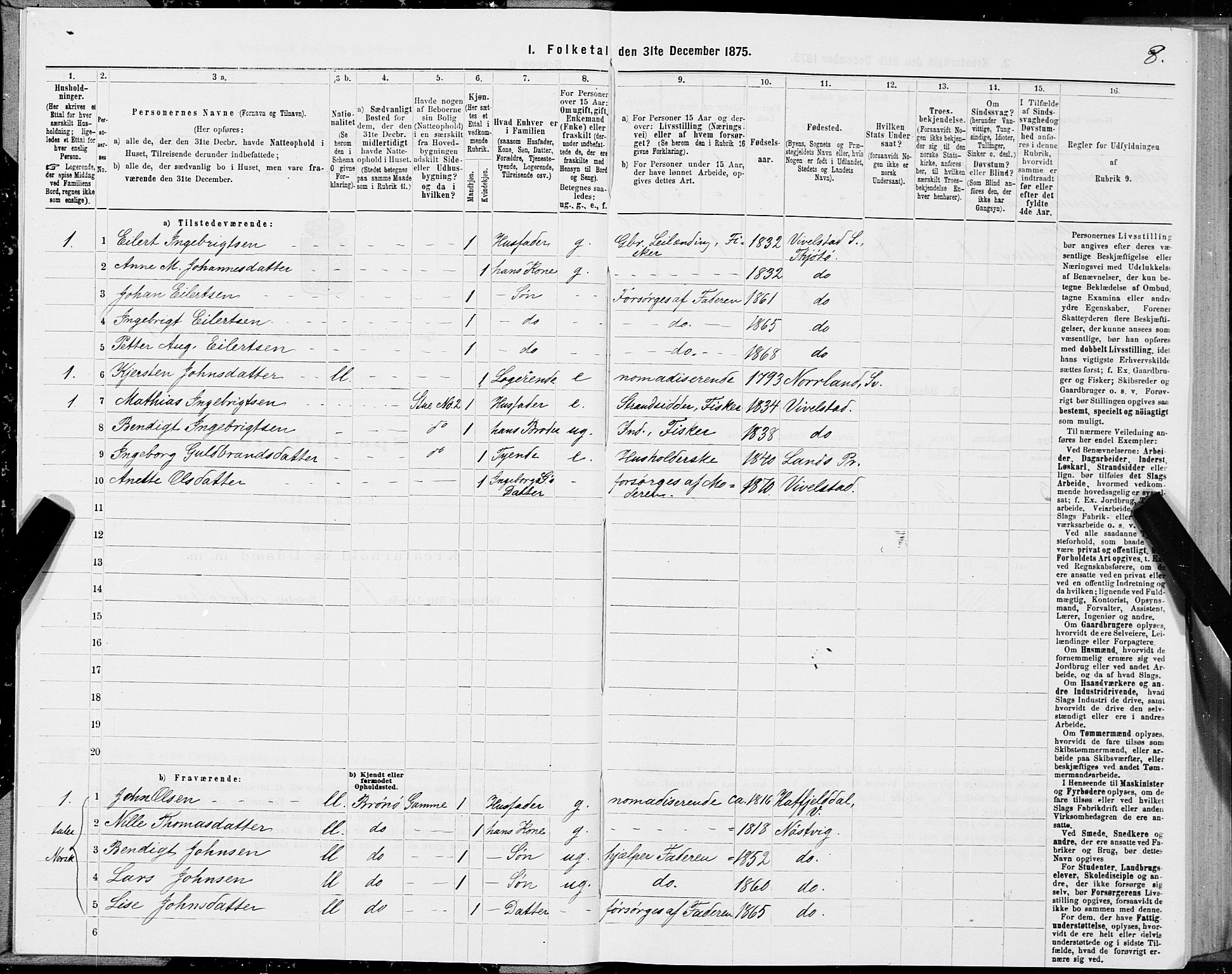 SAT, 1875 census for 1817P Tjøtta, 1875, p. 1008