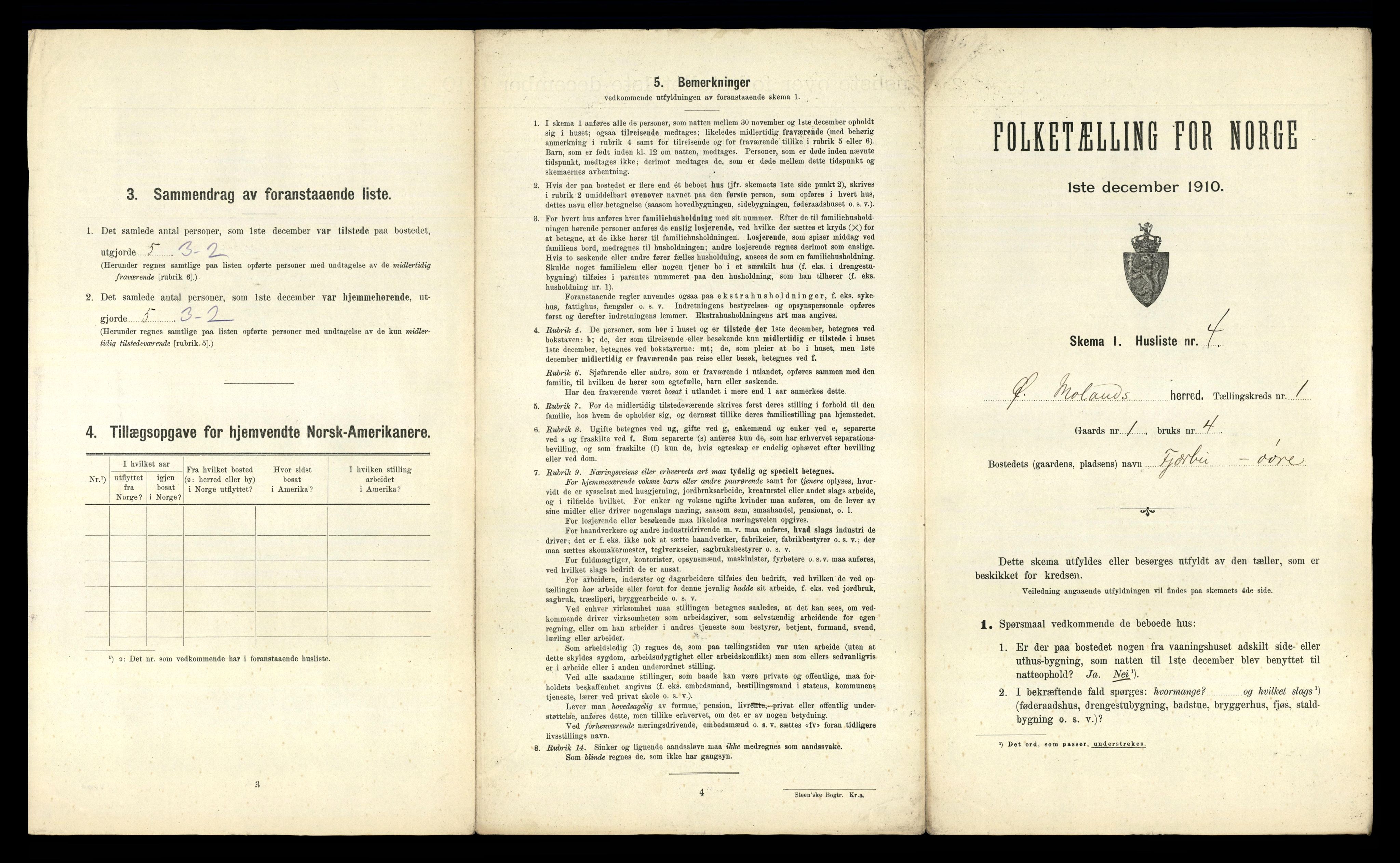 RA, 1910 census for Austre Moland, 1910, p. 44