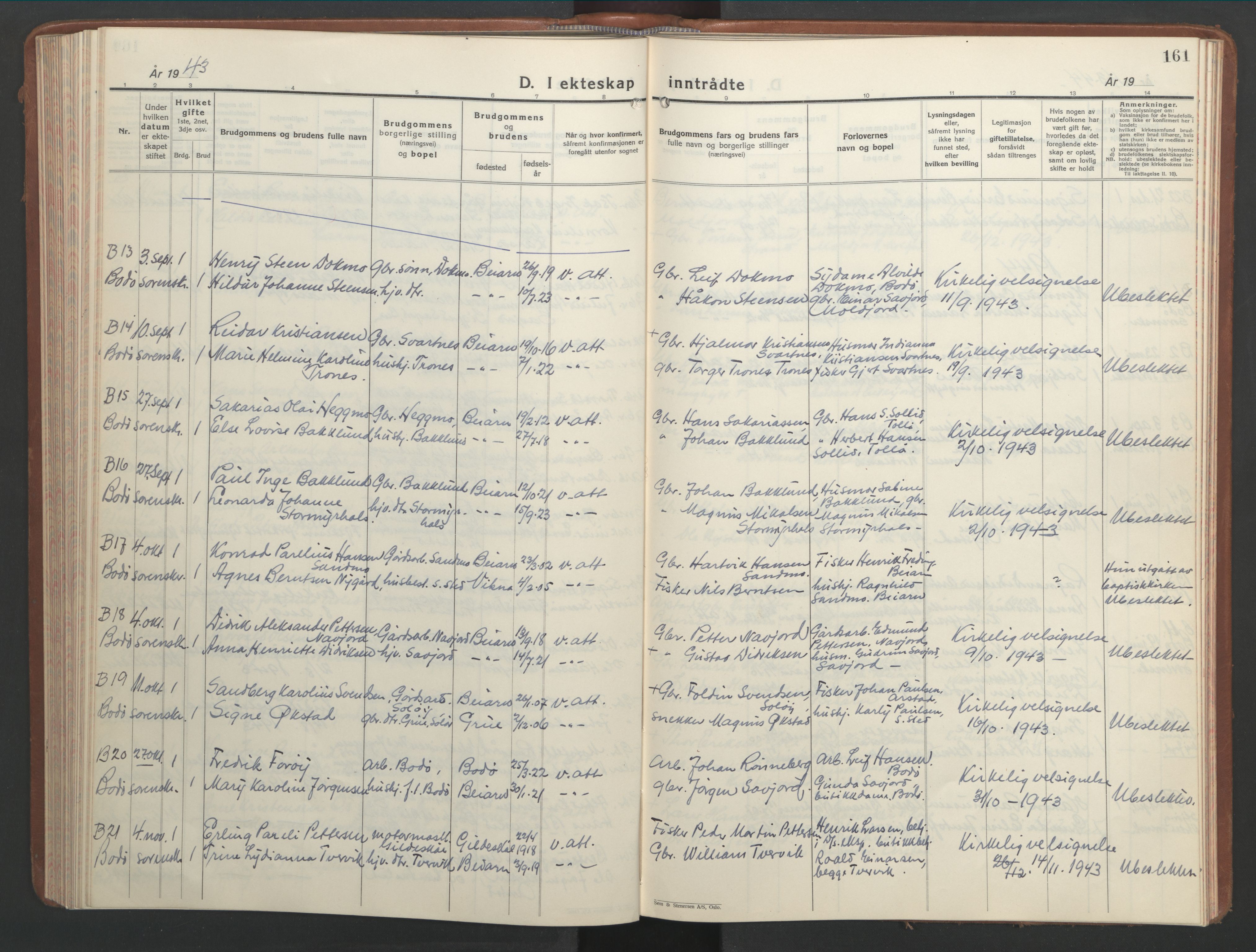 Ministerialprotokoller, klokkerbøker og fødselsregistre - Nordland, SAT/A-1459/846/L0657: Parish register (copy) no. 846C07, 1936-1952, p. 161
