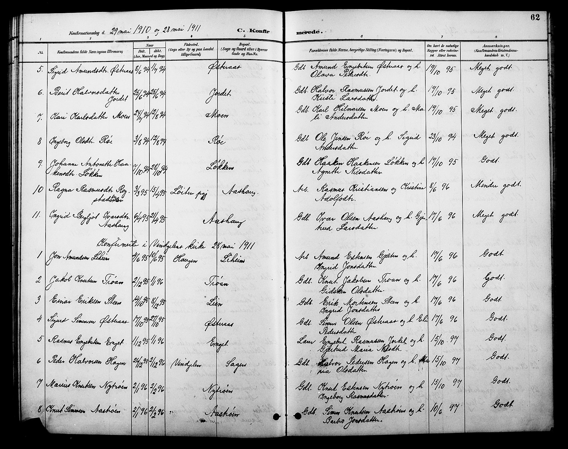 Tolga prestekontor, SAH/PREST-062/L/L0010: Parish register (copy) no. 10, 1894-1918, p. 62