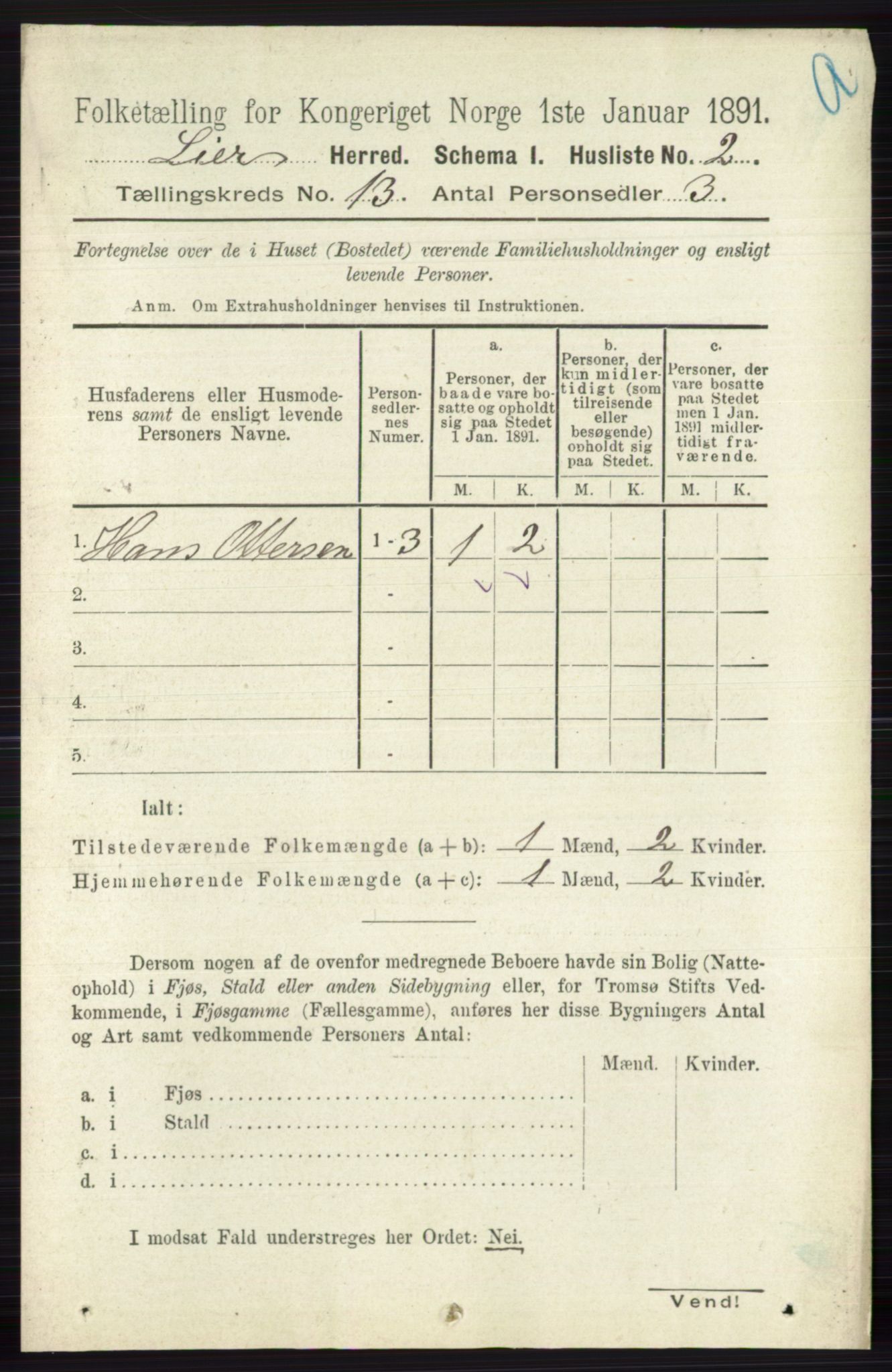 RA, 1891 census for 0626 Lier, 1891, p. 7832