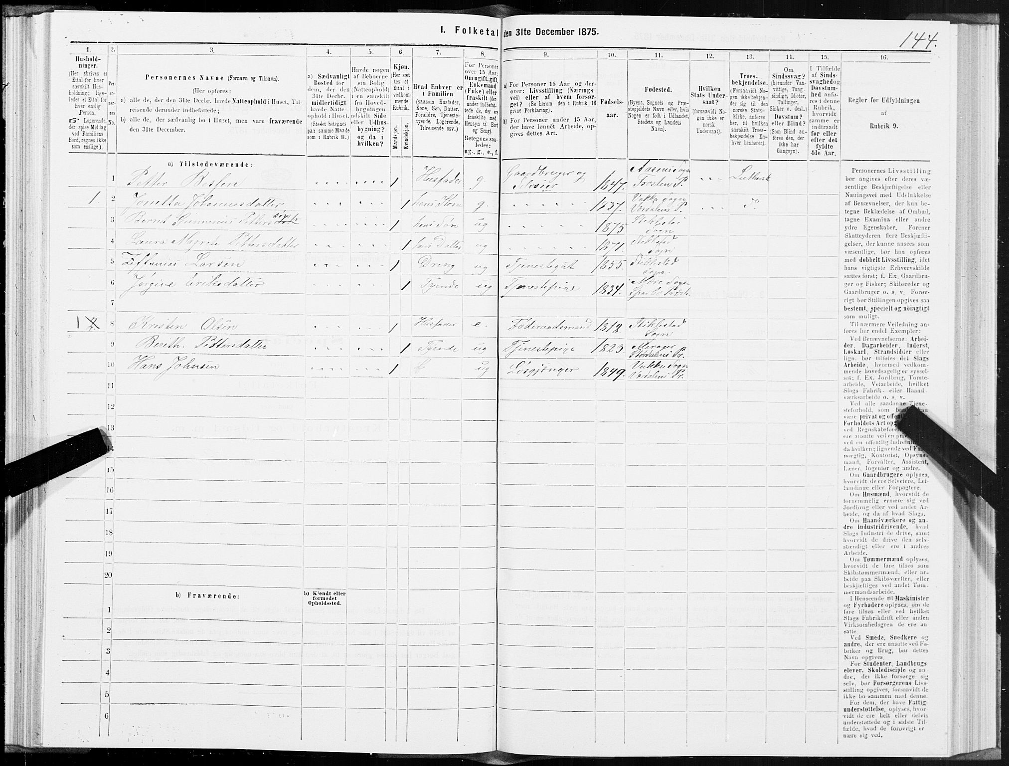 SAT, 1875 census for 1721P Verdal, 1875, p. 4144