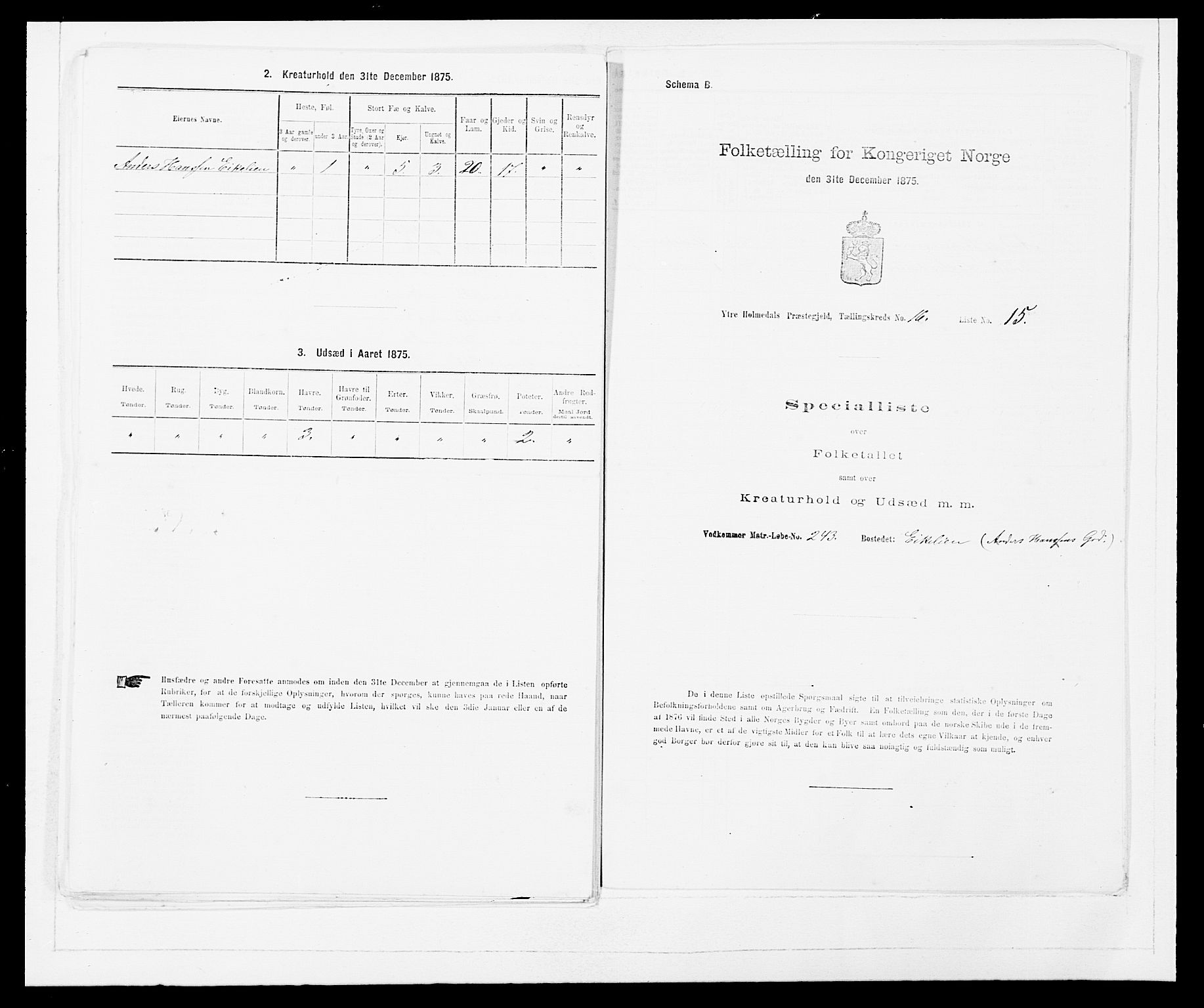 SAB, 1875 census for 1429P Ytre Holmedal, 1875, p. 1109